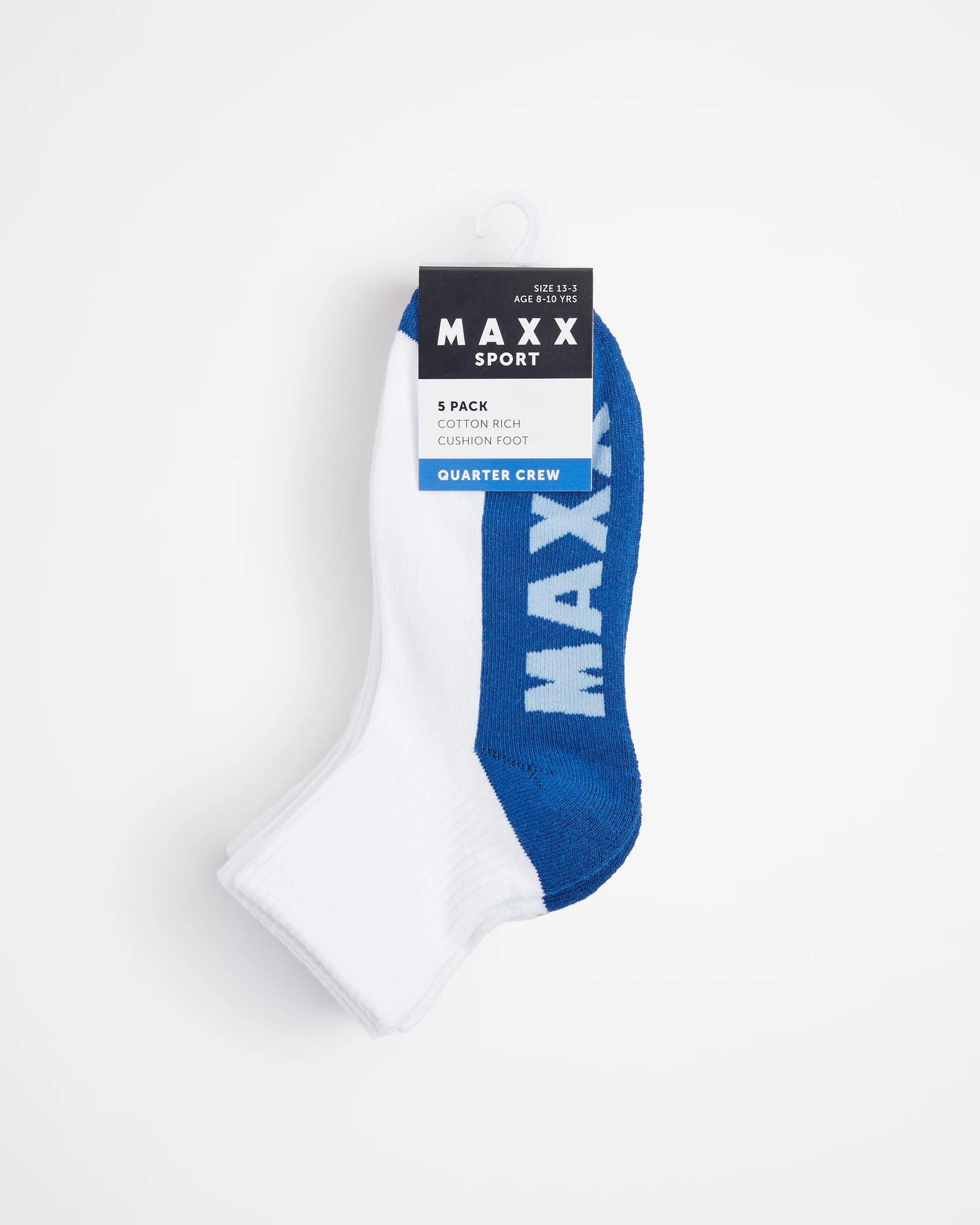 3 Kids Sport Quarter Crew Socks 5 Pack - Maxx WHITE, 3 of 3