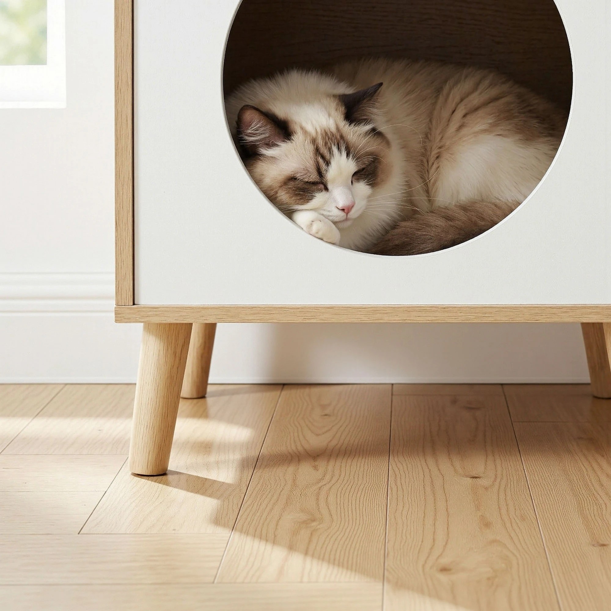 5 Artiss Cat Nest Bedside Table Solid Wood - Natural, 5 of 7