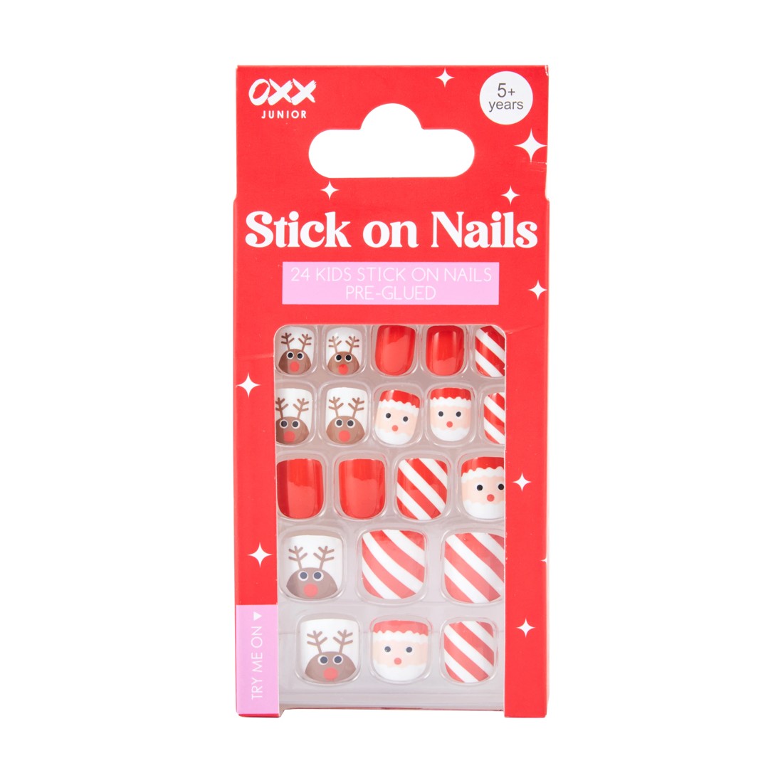 1 OXX Junior 24 Pack Kids Pre-Glued Stick-On Nails - Christmas Characters, 1 of 4