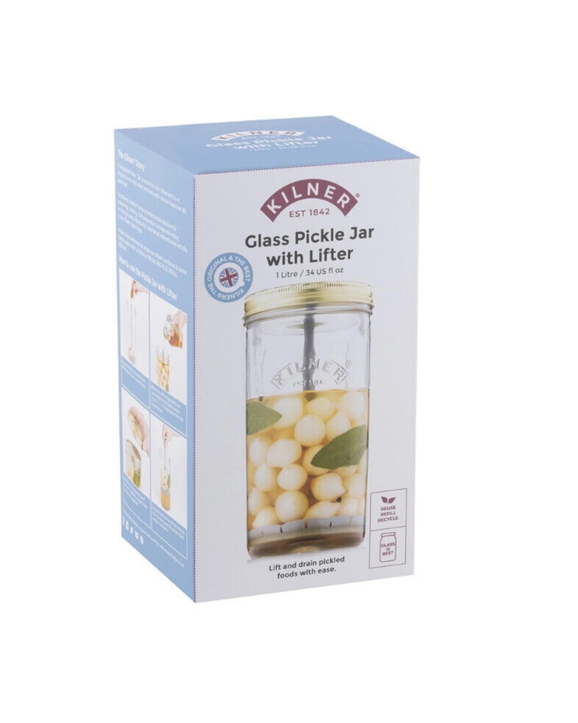 2 Kilner 1 Litre Pickle Jar with Lifter - Clear, 2 of 4