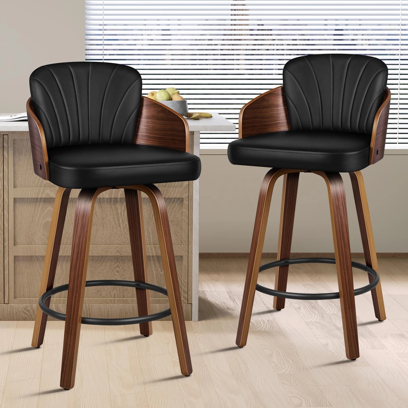 7 Alfordson 4x Swivel Bar Stools Alice Kitchen Wooden Dining Chair - Black, 7 of 10