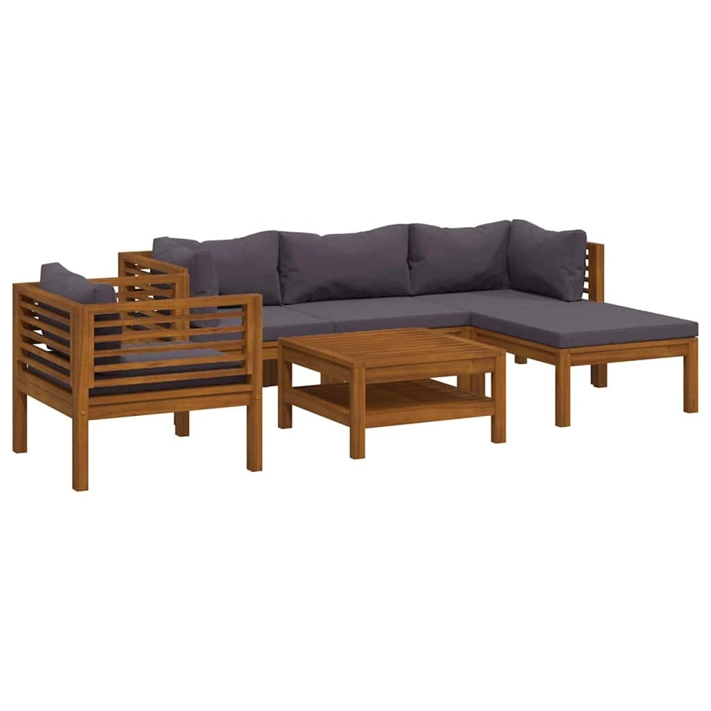 1 Vidaxl 6 Piece Garden Lounge Set With Cushion Solid Acacia Wood - Grey, 1 of 8