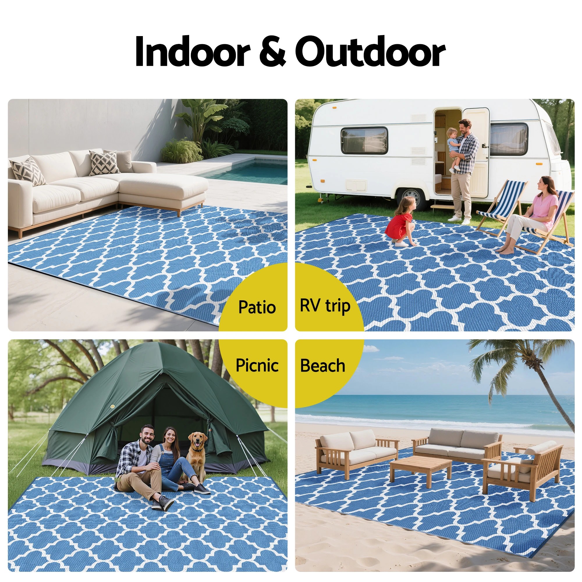 6 Gardeon Outdoor Rugs 274x366cm Large Carpet Reversible Area Mat PP Dual-Sided Patio Rug - Blue, 6 of 7