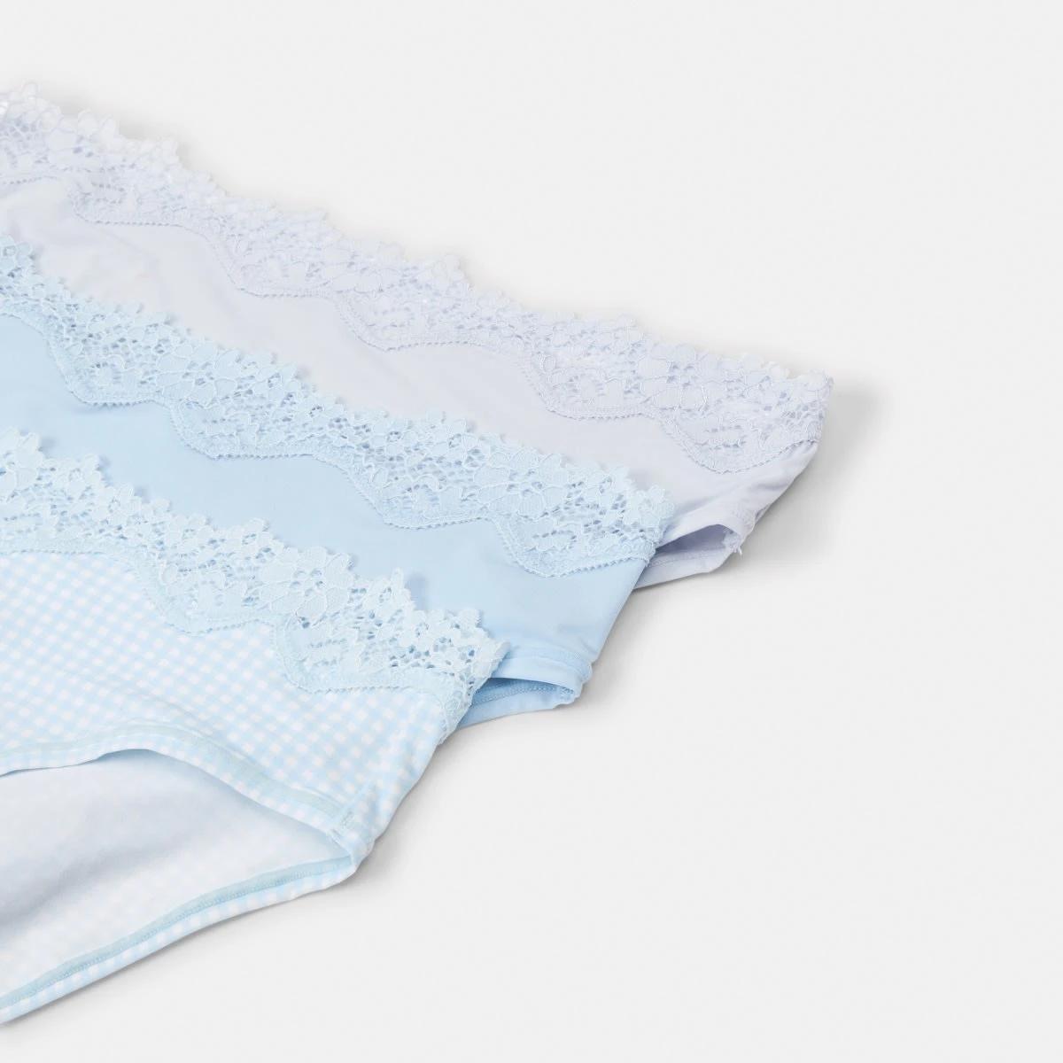 3 3 Pack Super Soft Lace Bikini Briefs MINI CHECK, WINDY BLUE, HALOGEN BLUE, 3 of 9