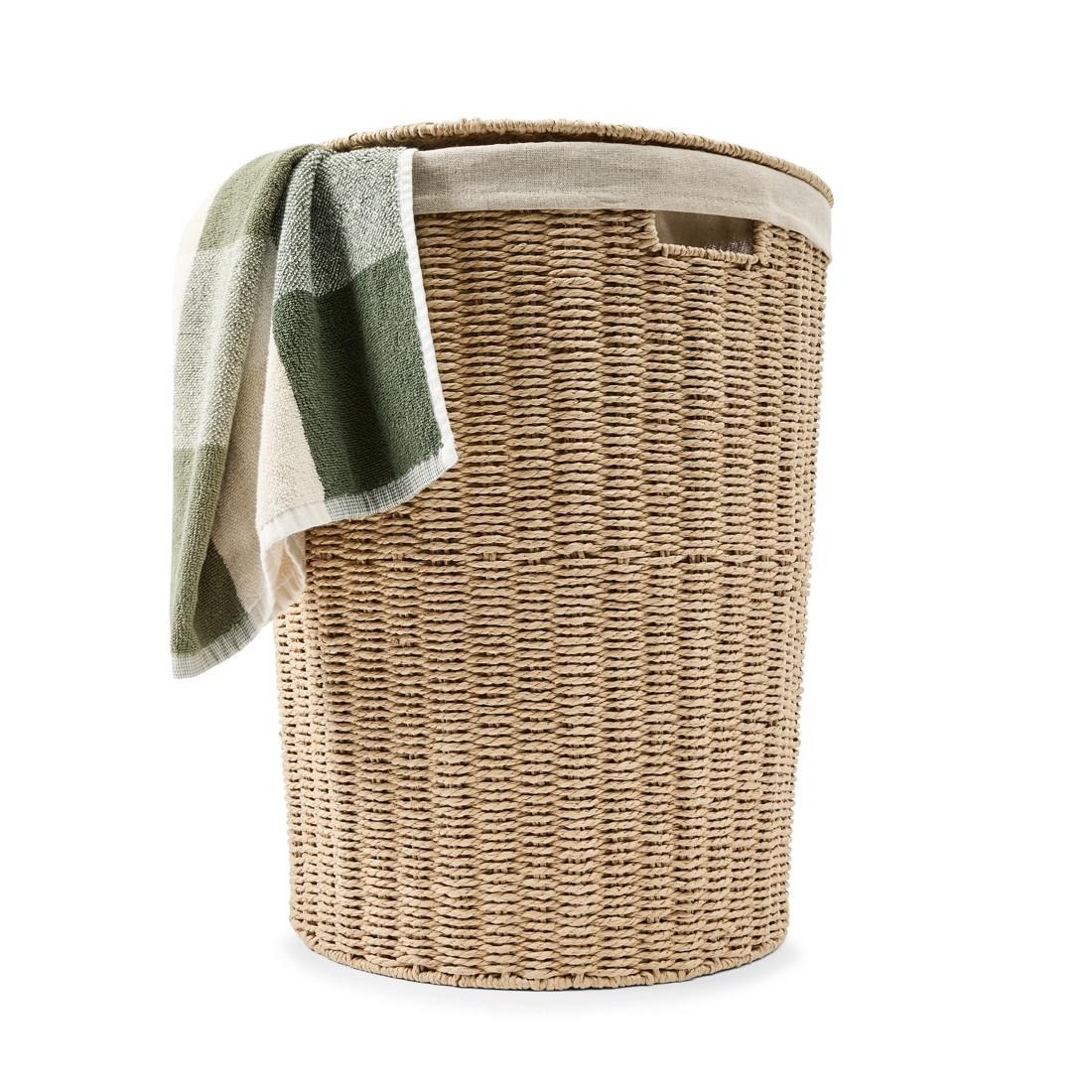 1 Round Paper Rope Hamper with Lid - Beige, 1 of 9