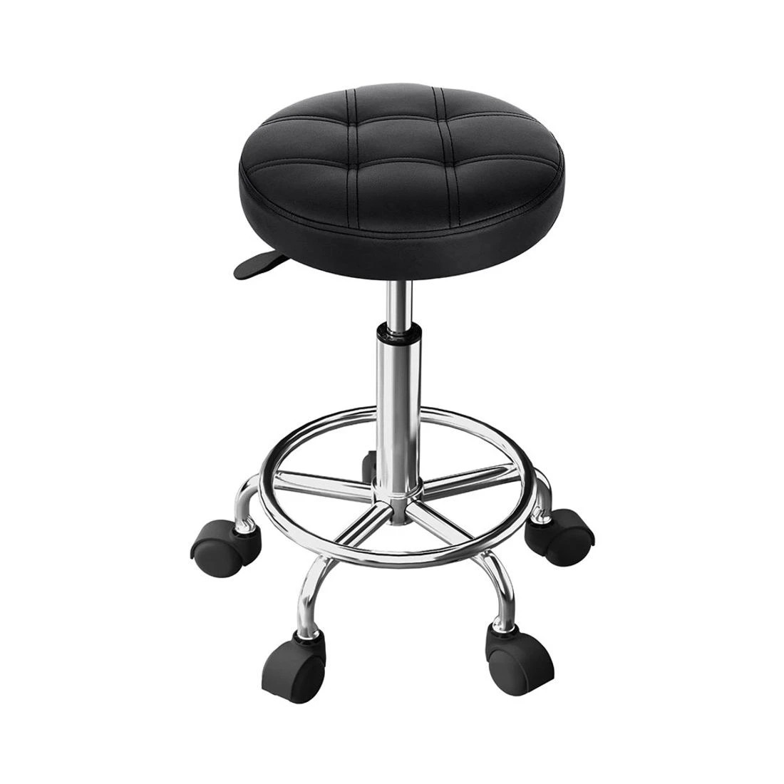 1 Artiss Salon Stool Round Swivel - Black, 1 of 2