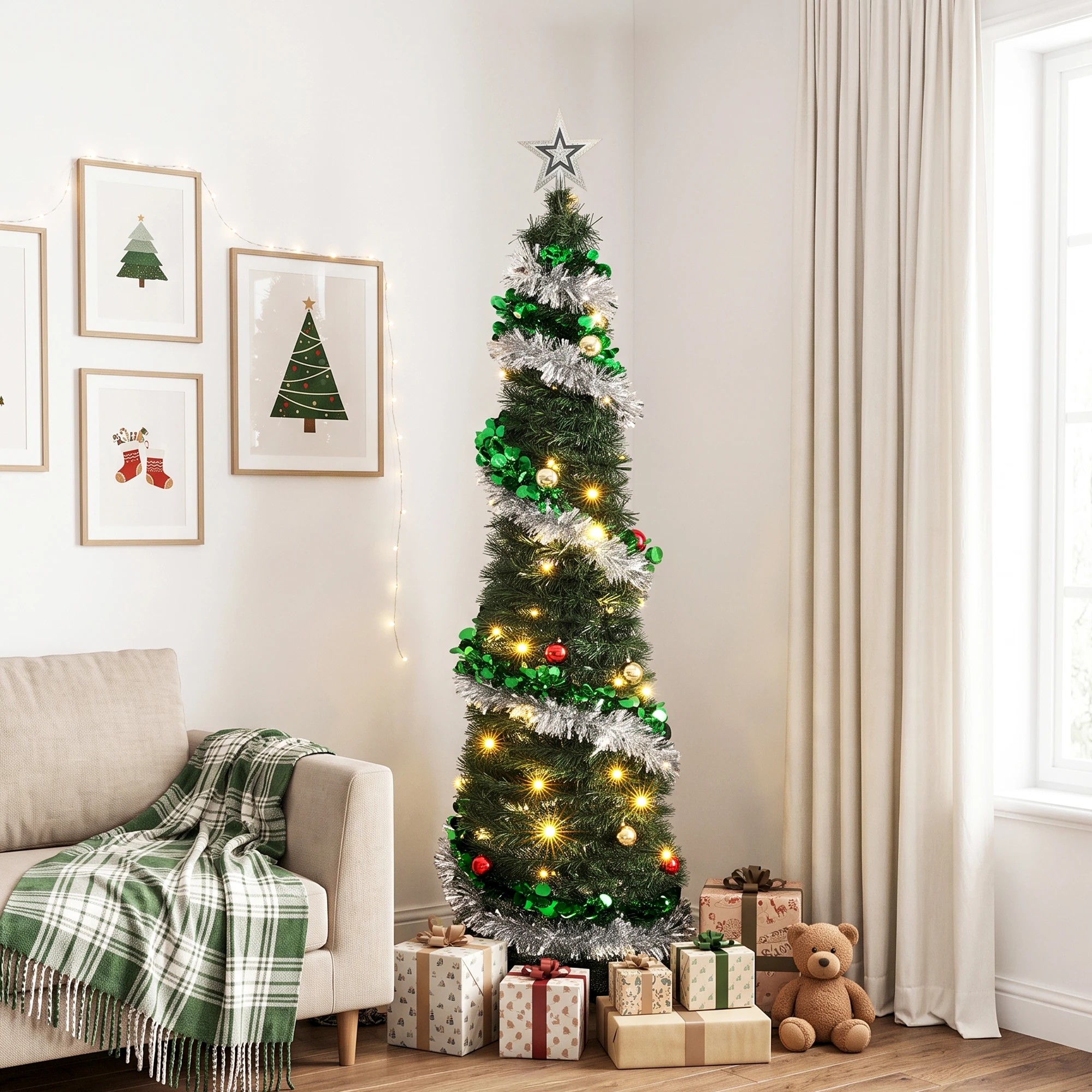 5 Jingle Jollys Pop Up Christmas Tree Pre Decorated Warm LED 155cm - Multi, 5 of 10