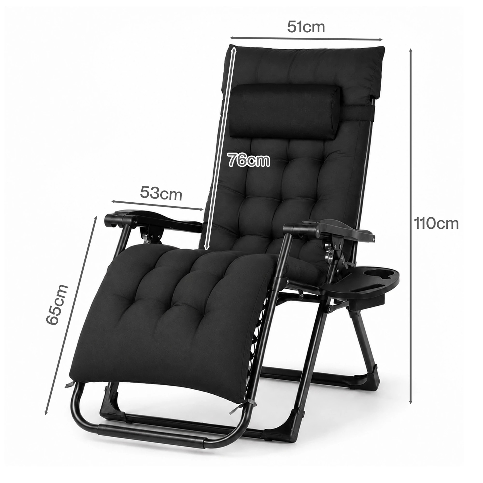 3 Levede Zero Gravity Chair Lounge Lockable Outdoor Recline Cushion Tray Black, 3 of 8