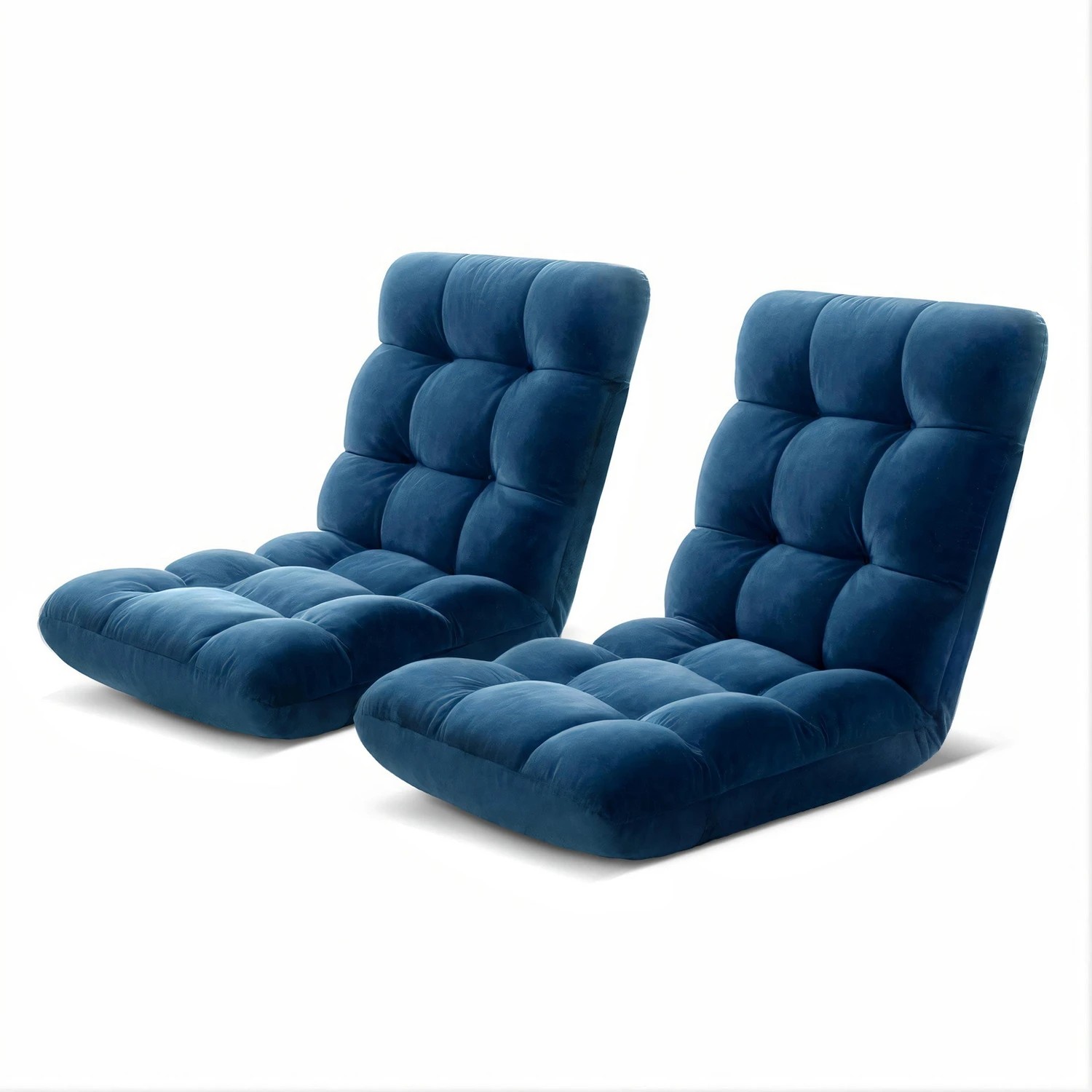 1 Artiss 2PCS Floor Lounge Sofa Bed Flannel Fabric - Blue, 1 of 2