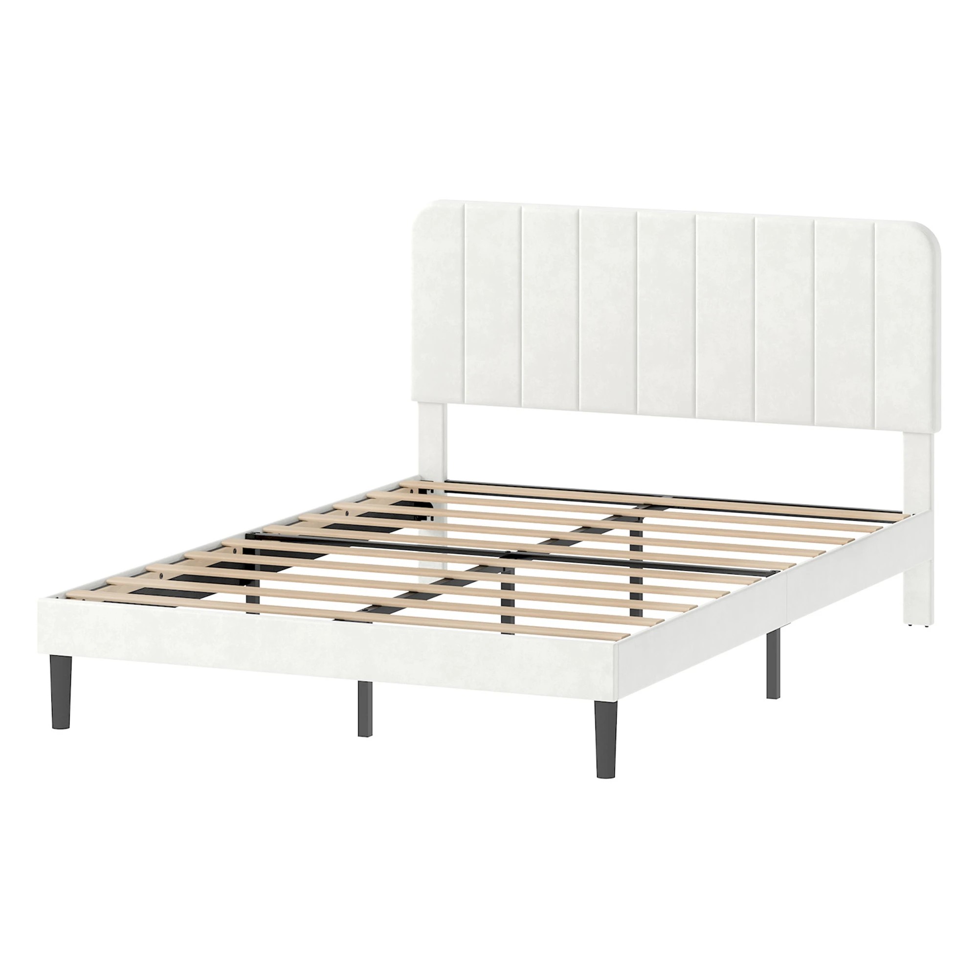 1 Levede Frame Upholstered Platform Bedframe With Adjustable Velvet Headboard - White, 1 of 9