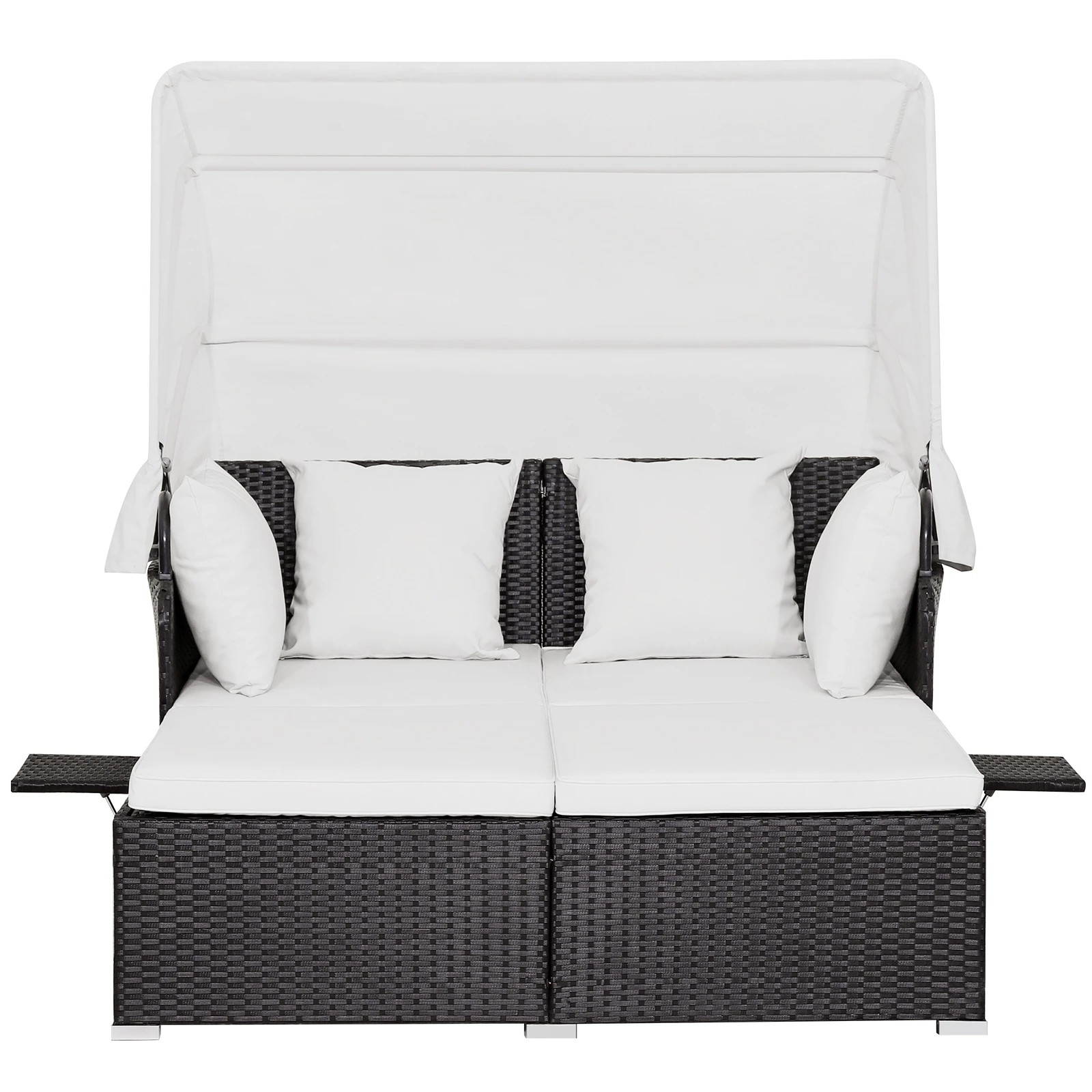 1 Costway 2-Person Outdoor Daybed Wicker Chaise Lounger Patio Sofa Set w/Canopy - White, 1 of 1