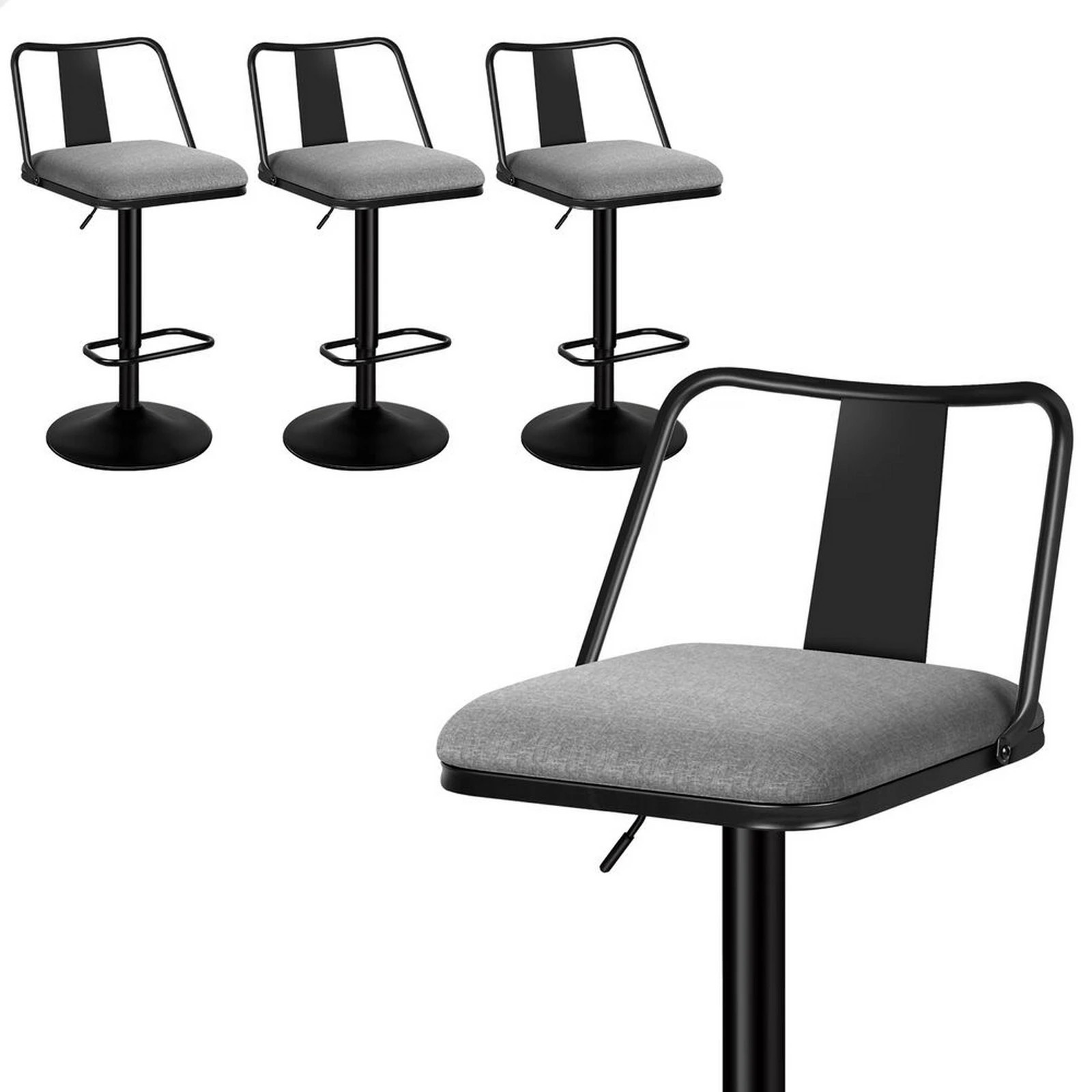 1 Alfordson 4x Bar Stools Gas Lift Fabric Bar Chairs Kitchen Swivel Gloria - Grey, 1 of 10