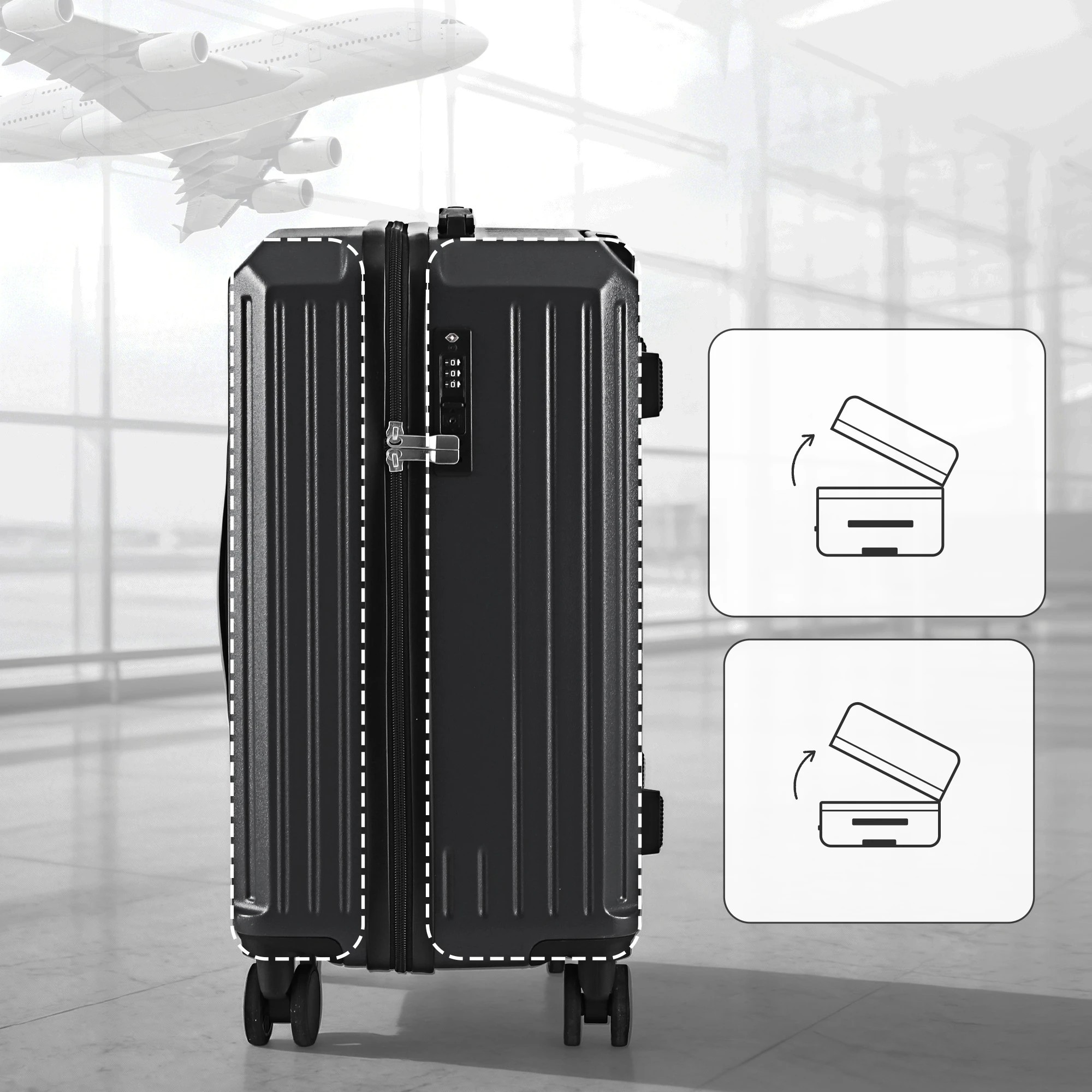 3 Wanderlite 4pcs Trunk Luggage Suitcase Set Travel Carry On TSA Lock - Black, 3 of 9