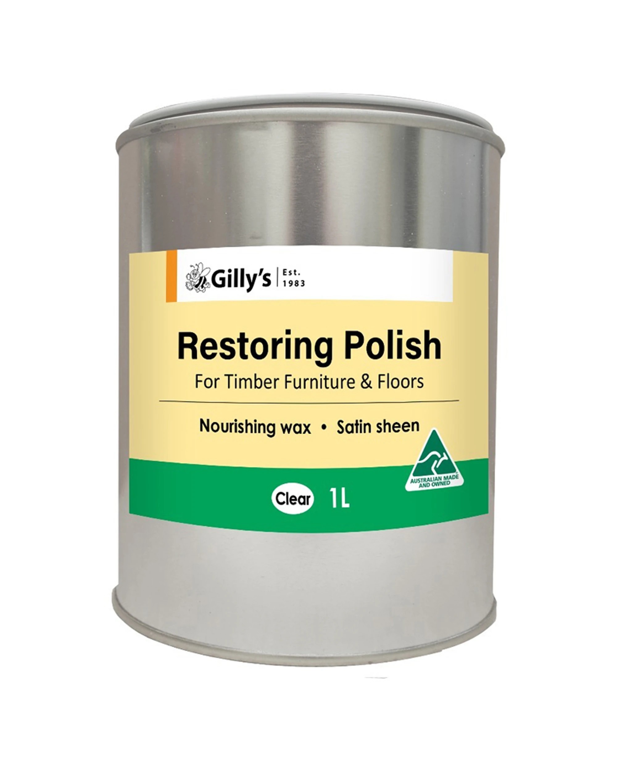 1 Gillys Restoring Polish Wax For Timber Furniture Floors 1L Satin - Clear, 1 of 1
