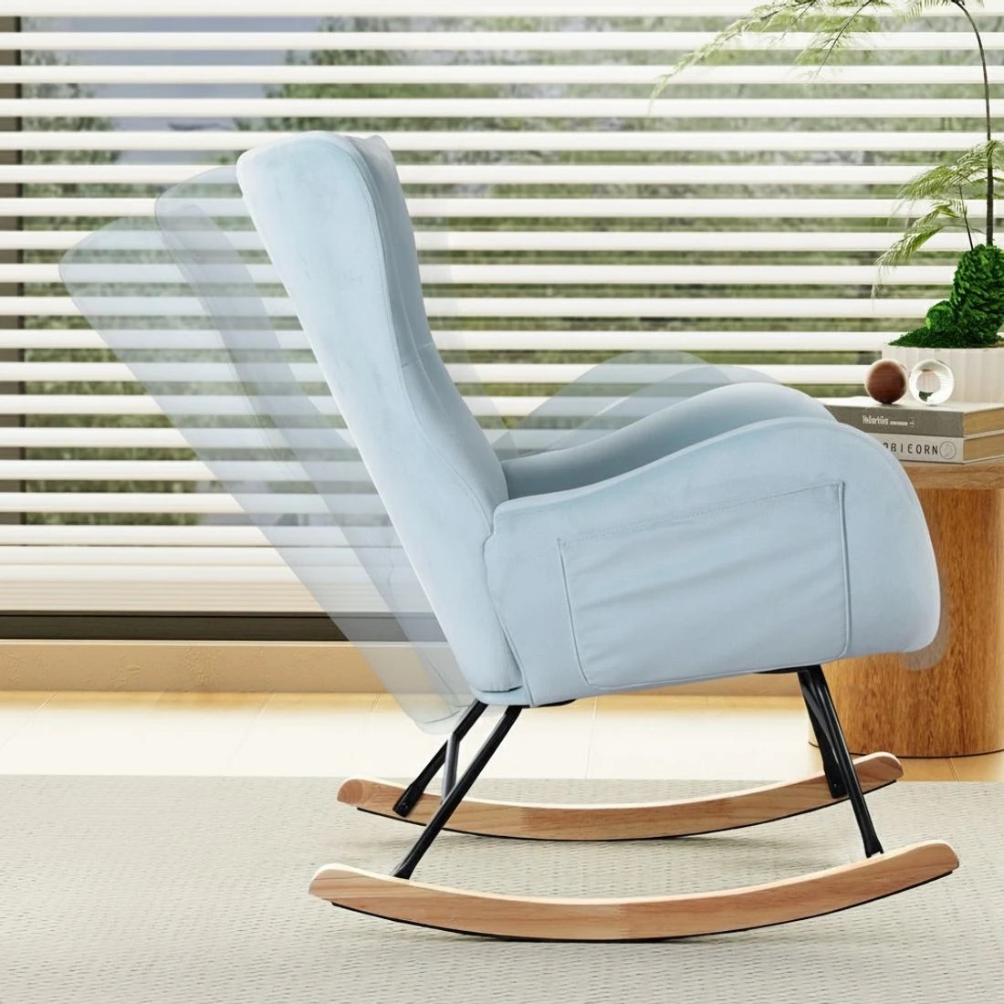 4 Artiss Rocking Chair Armchair Pillow Velvet - Green, 4 of 6