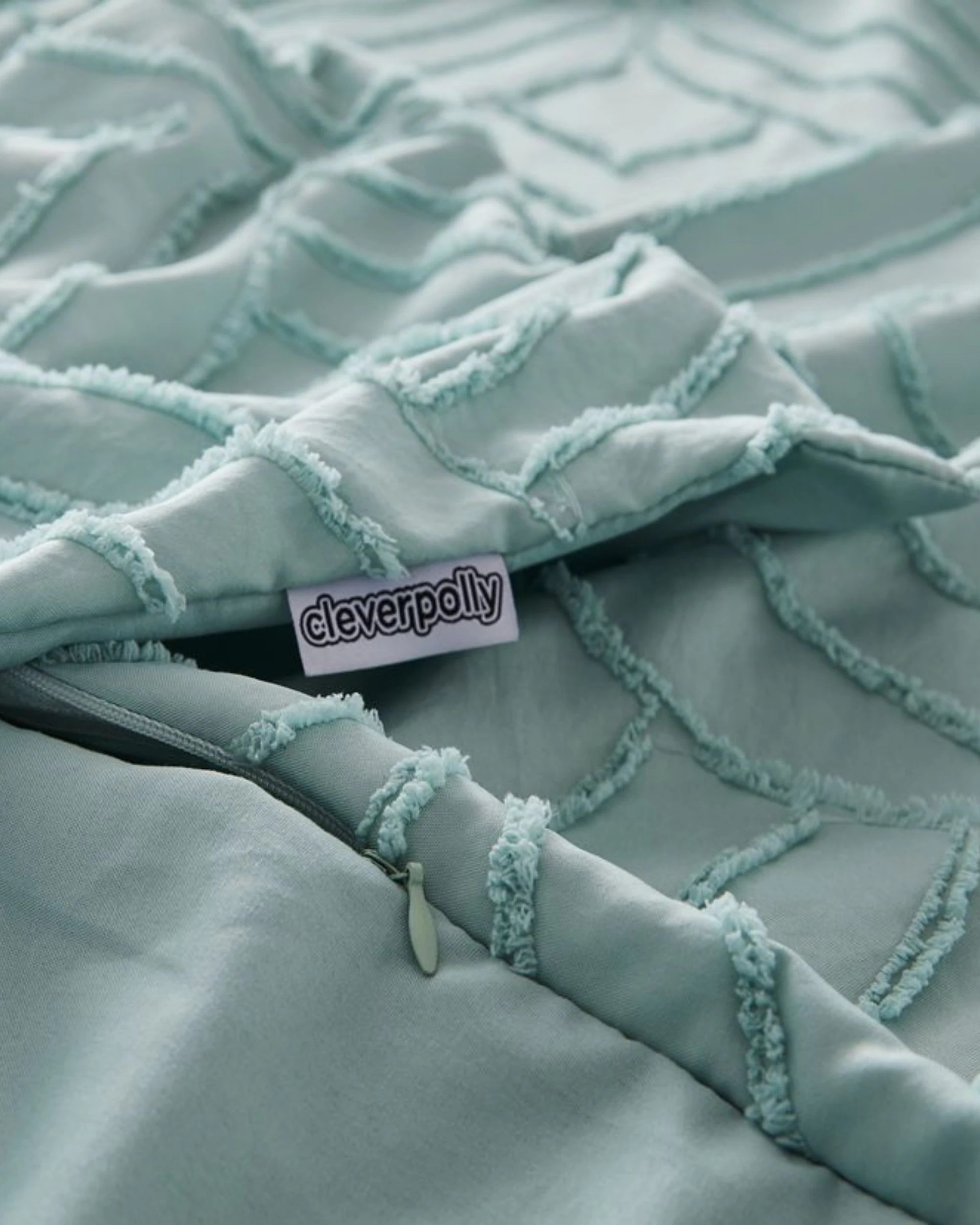 6 CleverPolly Premium Brushed Microfibre Tufted Quilt Cover Set - Super King Bed - Sage Green, 6 of 6