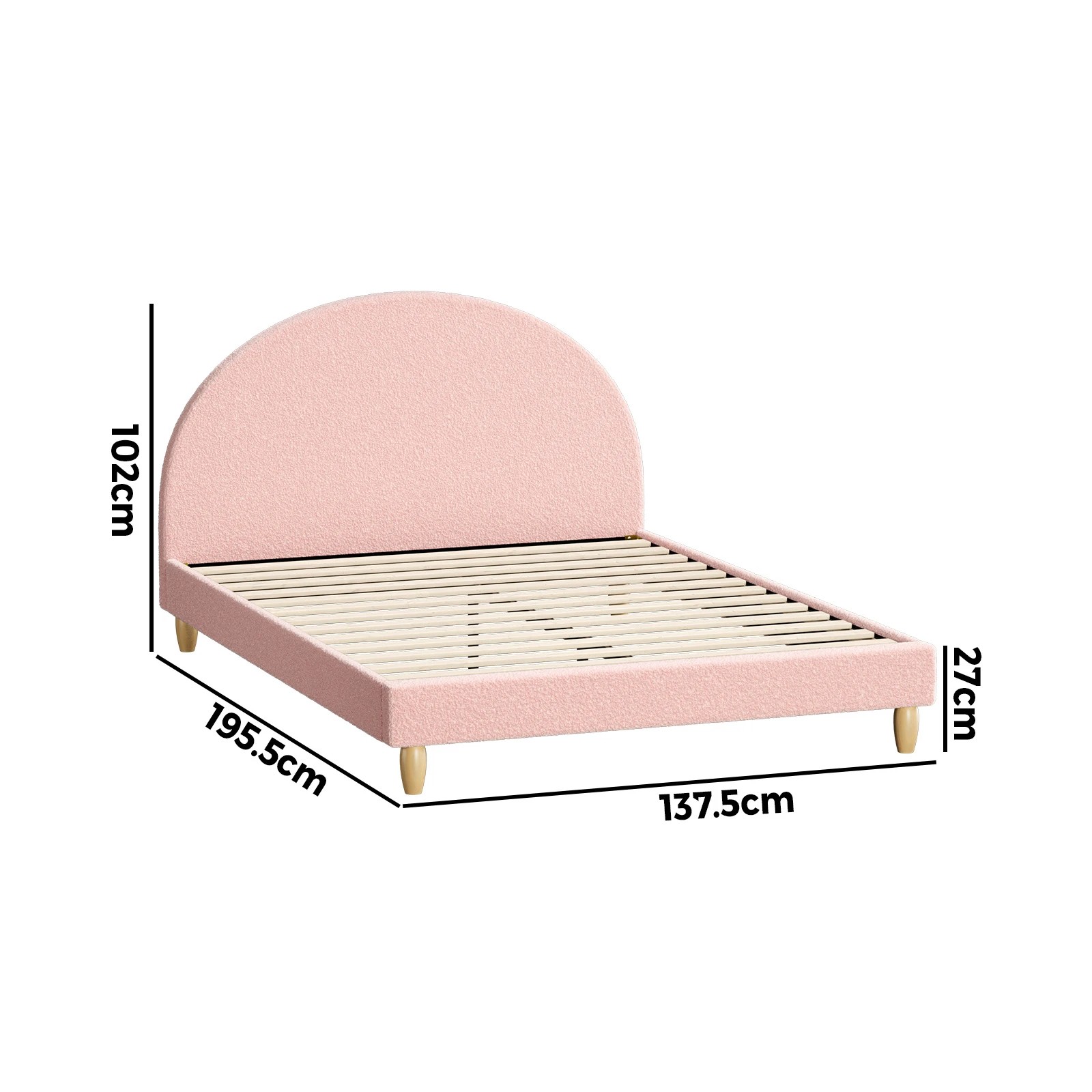 2 Oikiture Bed Frame Double Size Platform Base Arched Bedhead Boucle - Pink, 2 of 7
