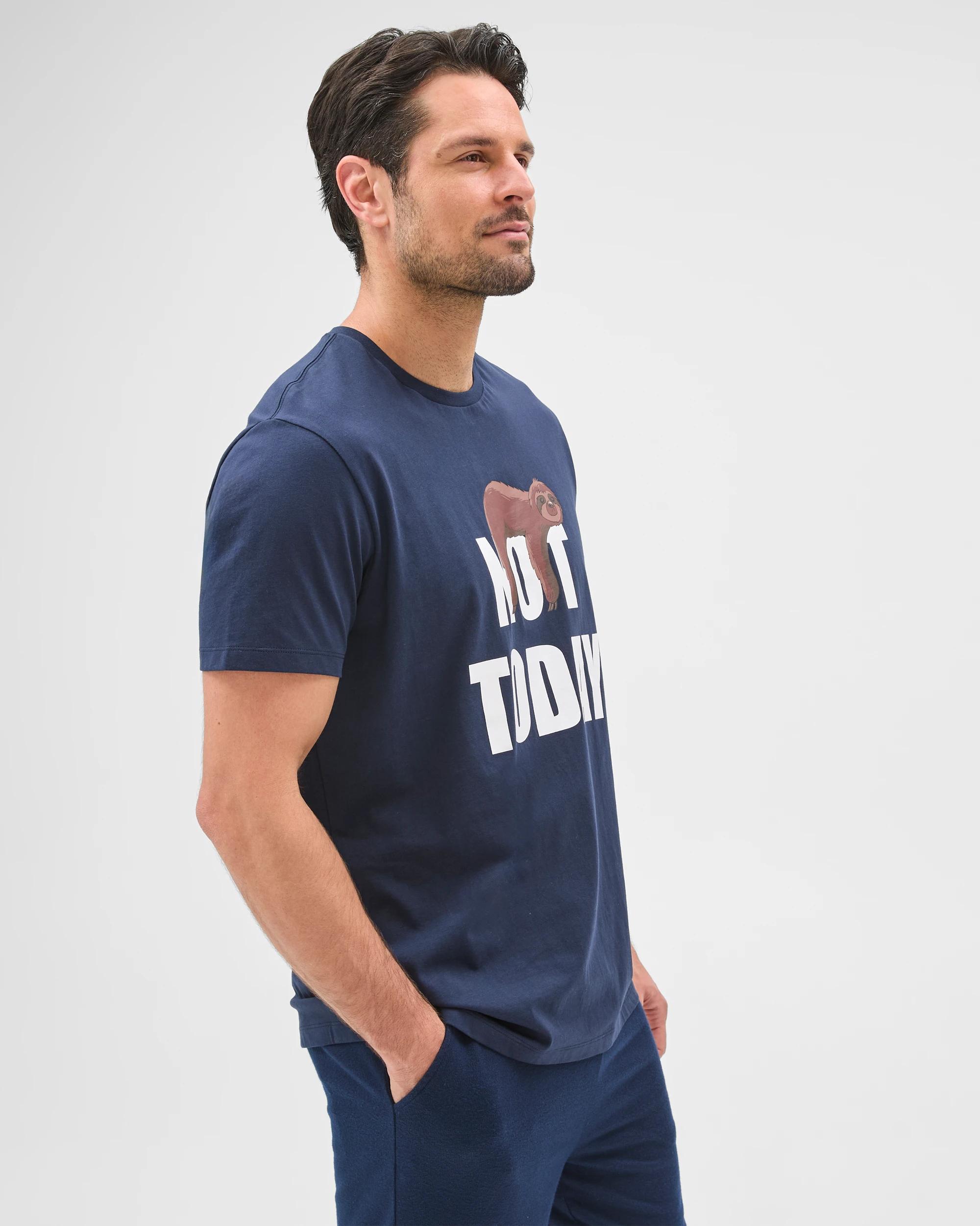 6 Maxx Australian Cotton Sleep T-Shirt BLUE NOT TODAY SLOTH, 6 of 7