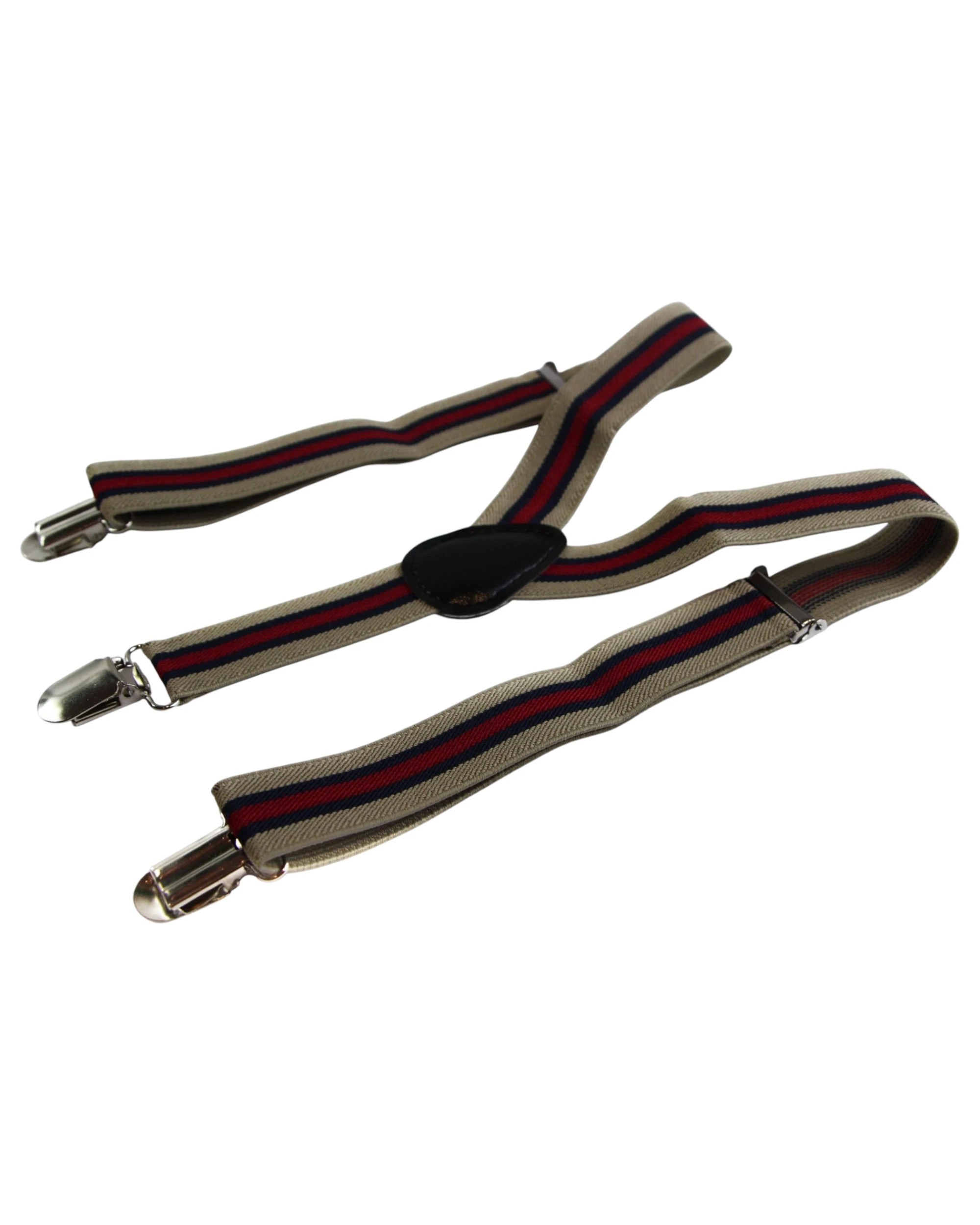 2 Zasel Boys Adjustable Latte, Navy & Red Striped Patterned Suspenders - Multi, 2 of 4