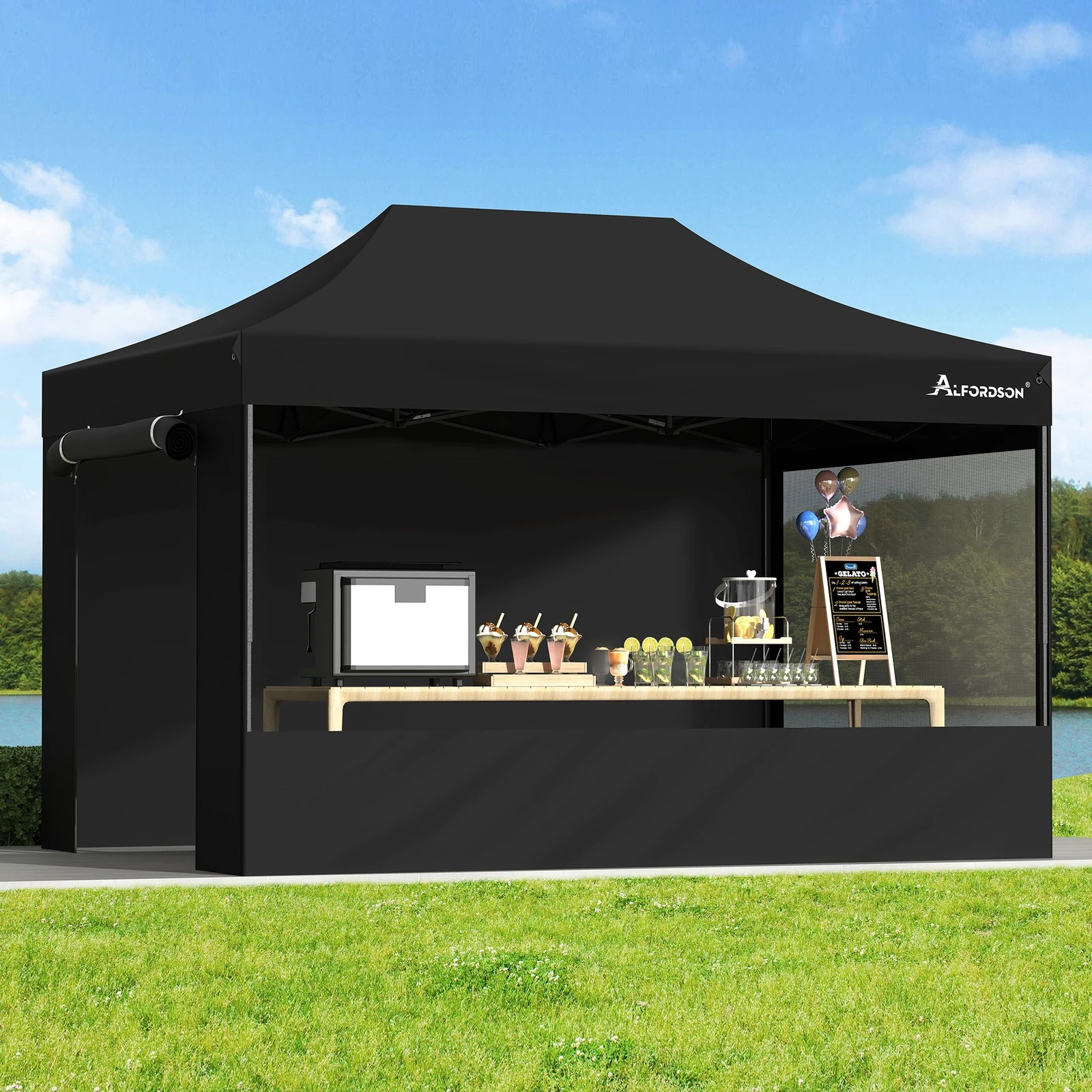 2 Alfordson Gazebo 4.5x3m Pop Up Marquee 600D Oxford Folding Camping Tent - Black, 2 of 10