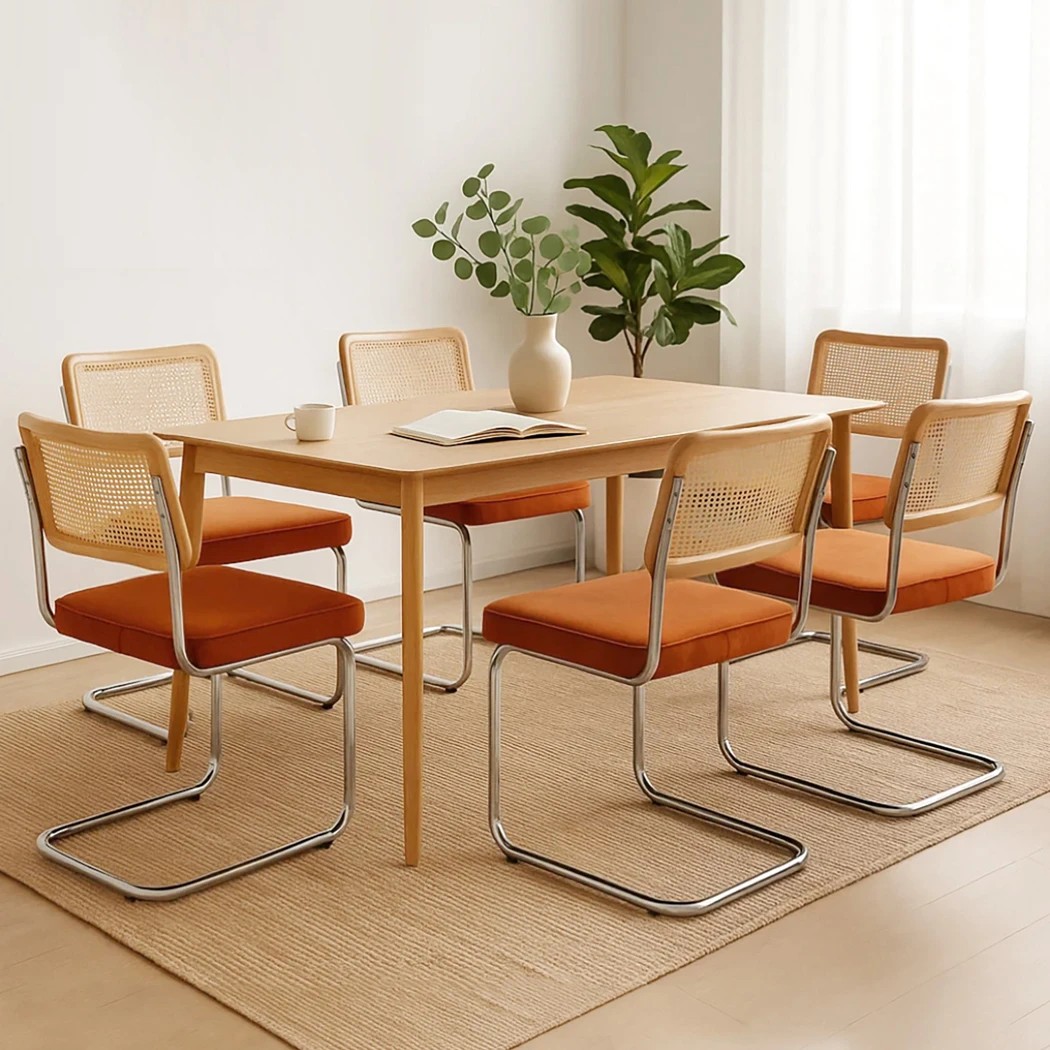 5 Levede 6pcs Replica Cesca Velvet Cantilever Dining Chairs In Brown, 5 of 5