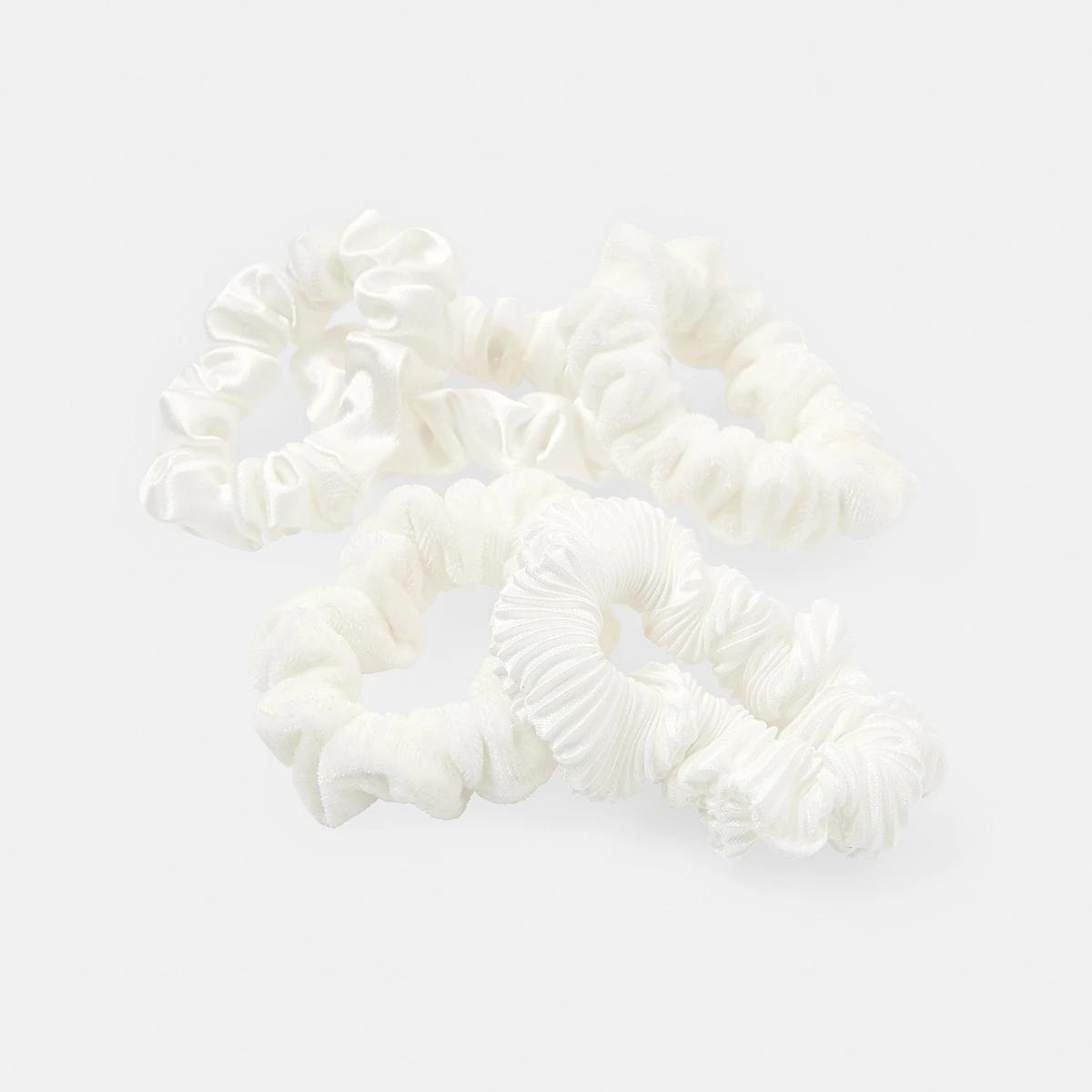 3 5 Pack Mini Textured Hair Scrunchies White2, 3 of 5