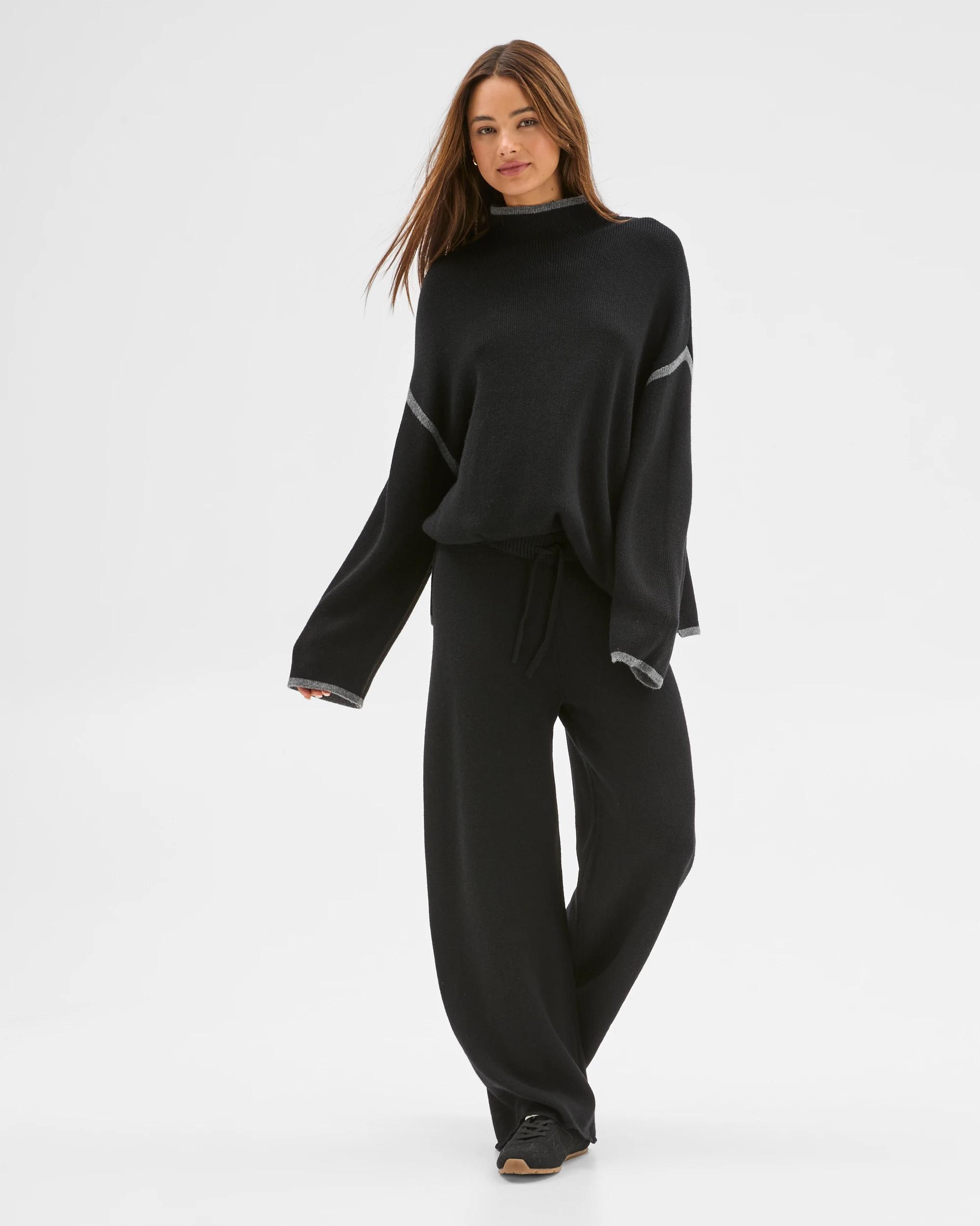 1 Lily Loves High Neck Contrast Jumper BLACK, 1 of 6