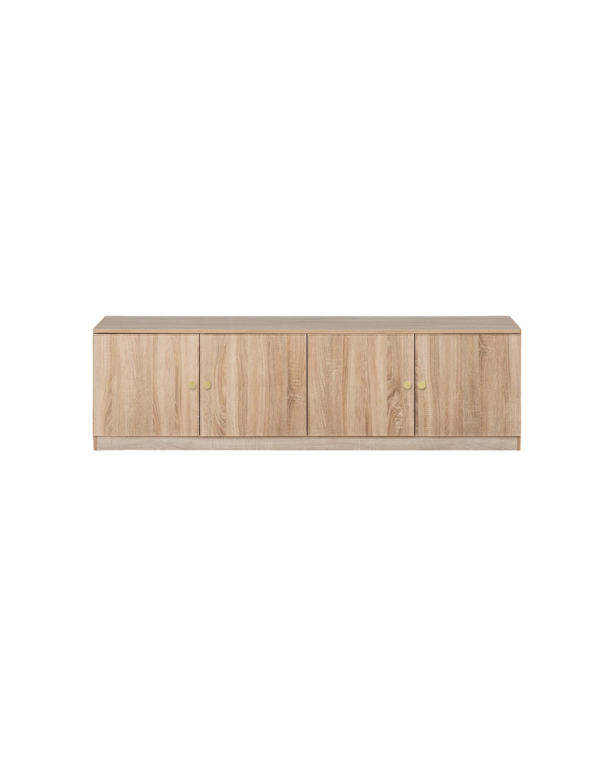 1 European Cabinetry Bucharest Oak Slim TV Unit Furniture Brass Round Handle - Natural, 1 of 4