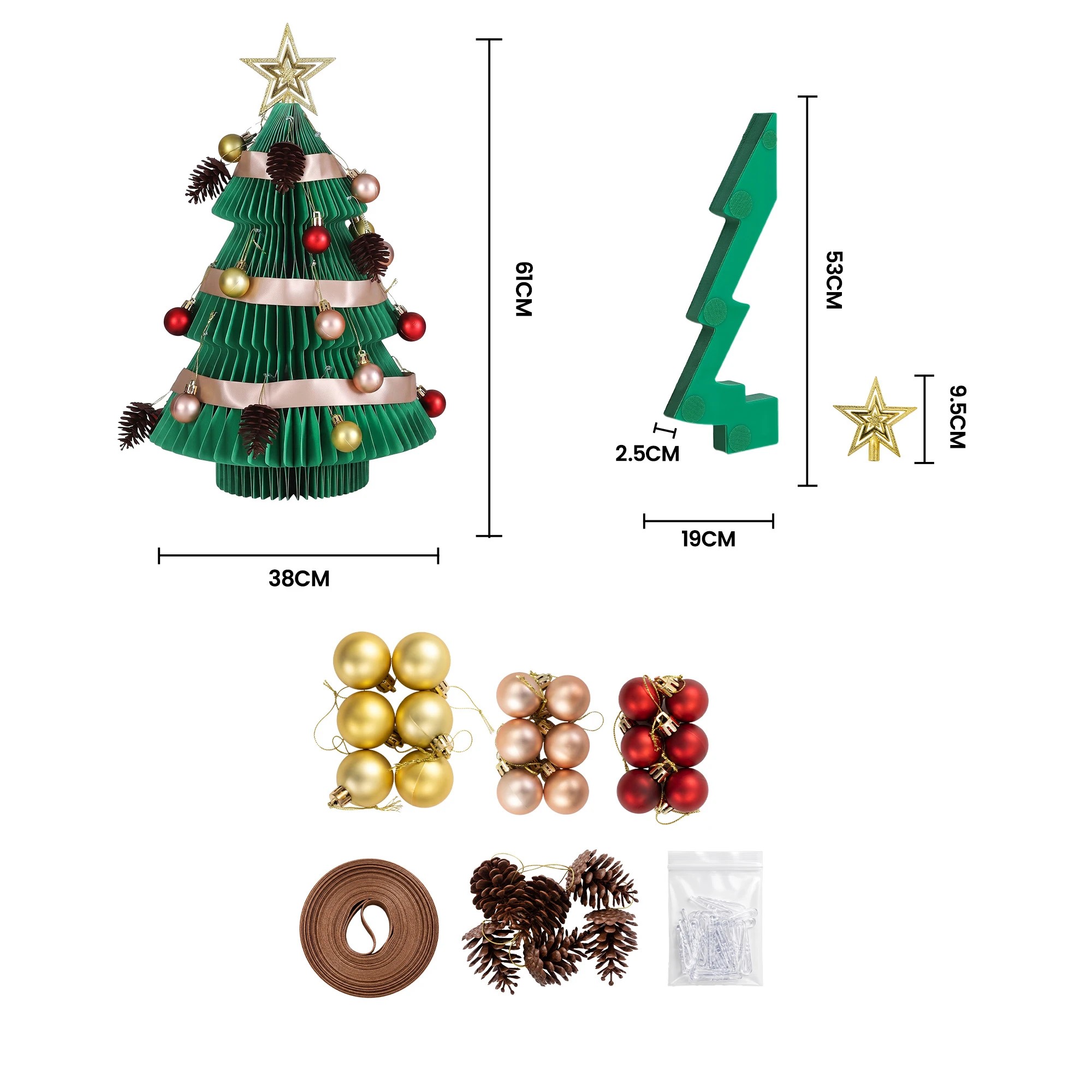 3 Jingle Jollys Paper Christmas Tree 61CM w/ Star Topper Foldable Xmas Holiday Decor Set - Green, 3 of 9