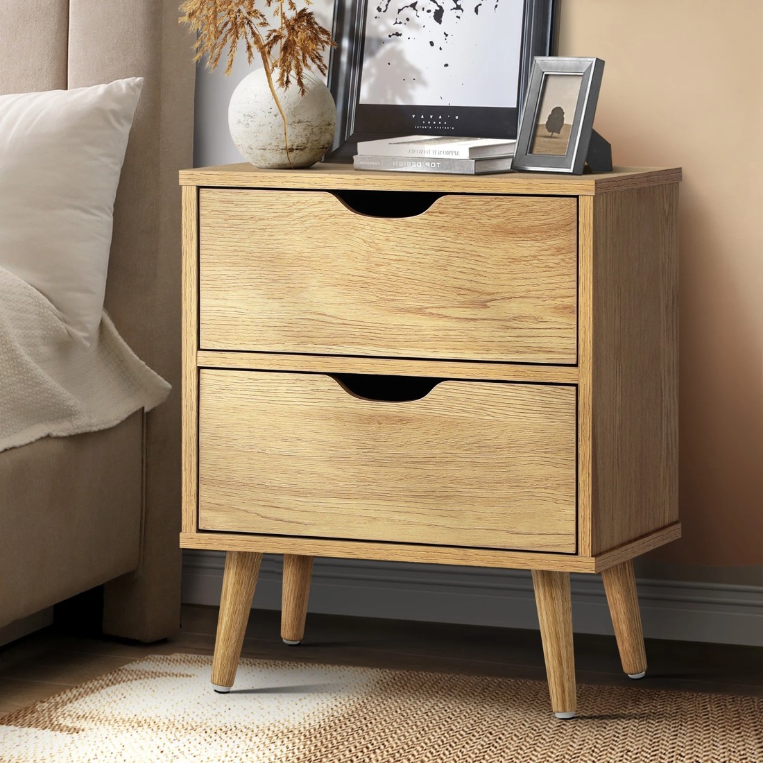 2 Oikiture Bedside Tables 2 Drawers Side Table Nightstand Storage
 - Natural, 2 of 10