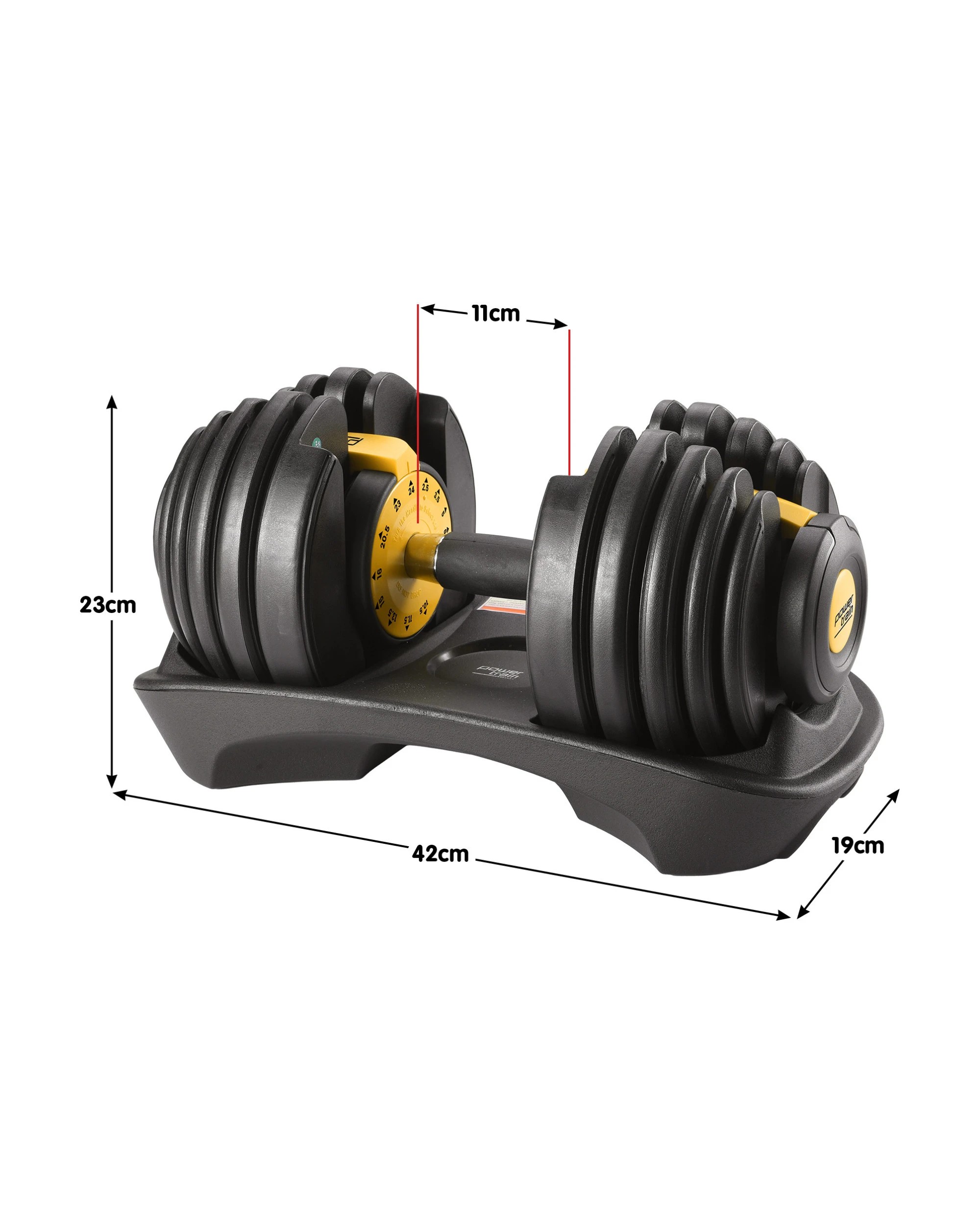 2 Powertrain 24kg Adjustable Dumbbell Home Gym Exercise Weights Free Workout Gold, 2 of 7