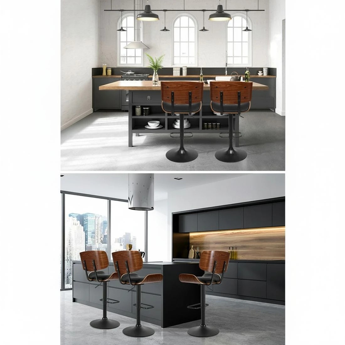 4 Artiss Bar Stools Gas Lift Leather All - Black, 4 of 5