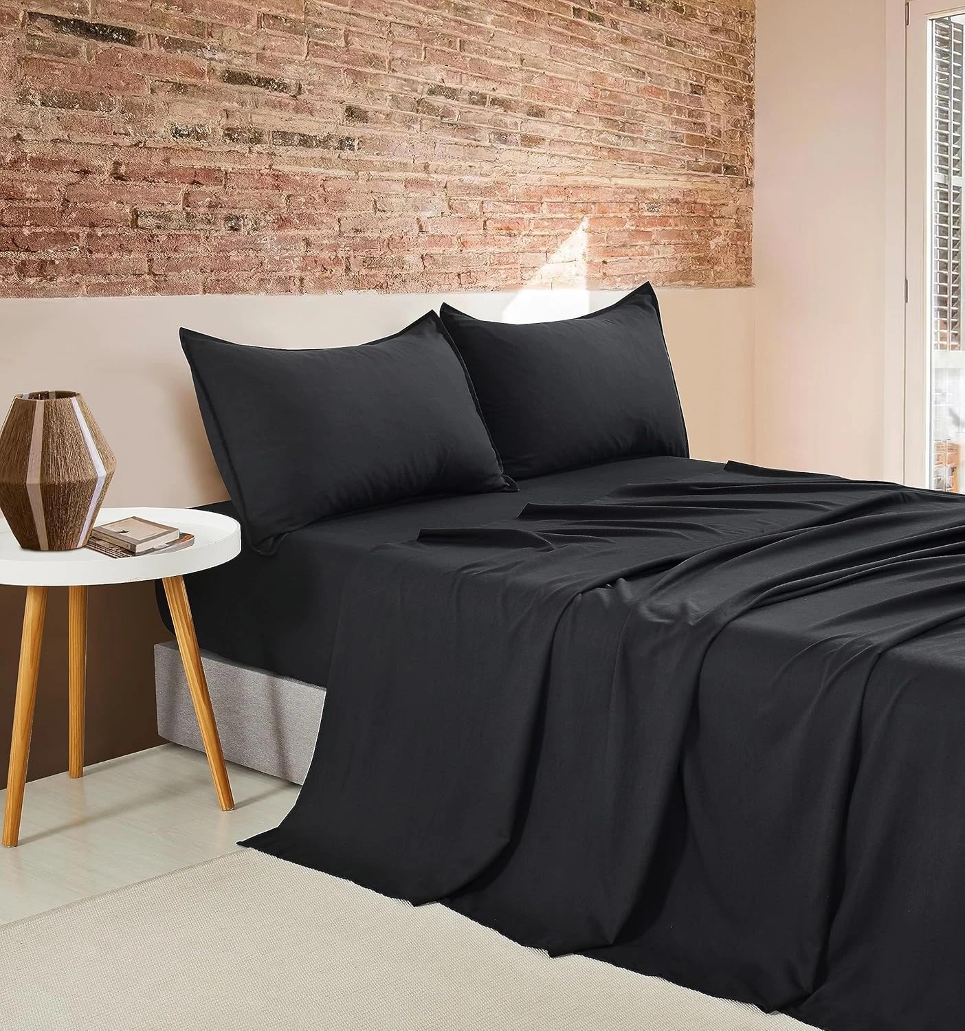 1 CleverPolly 100% Vintage Washed Microfibre Sheet Set - King Single Bed - Black, 1 of 4