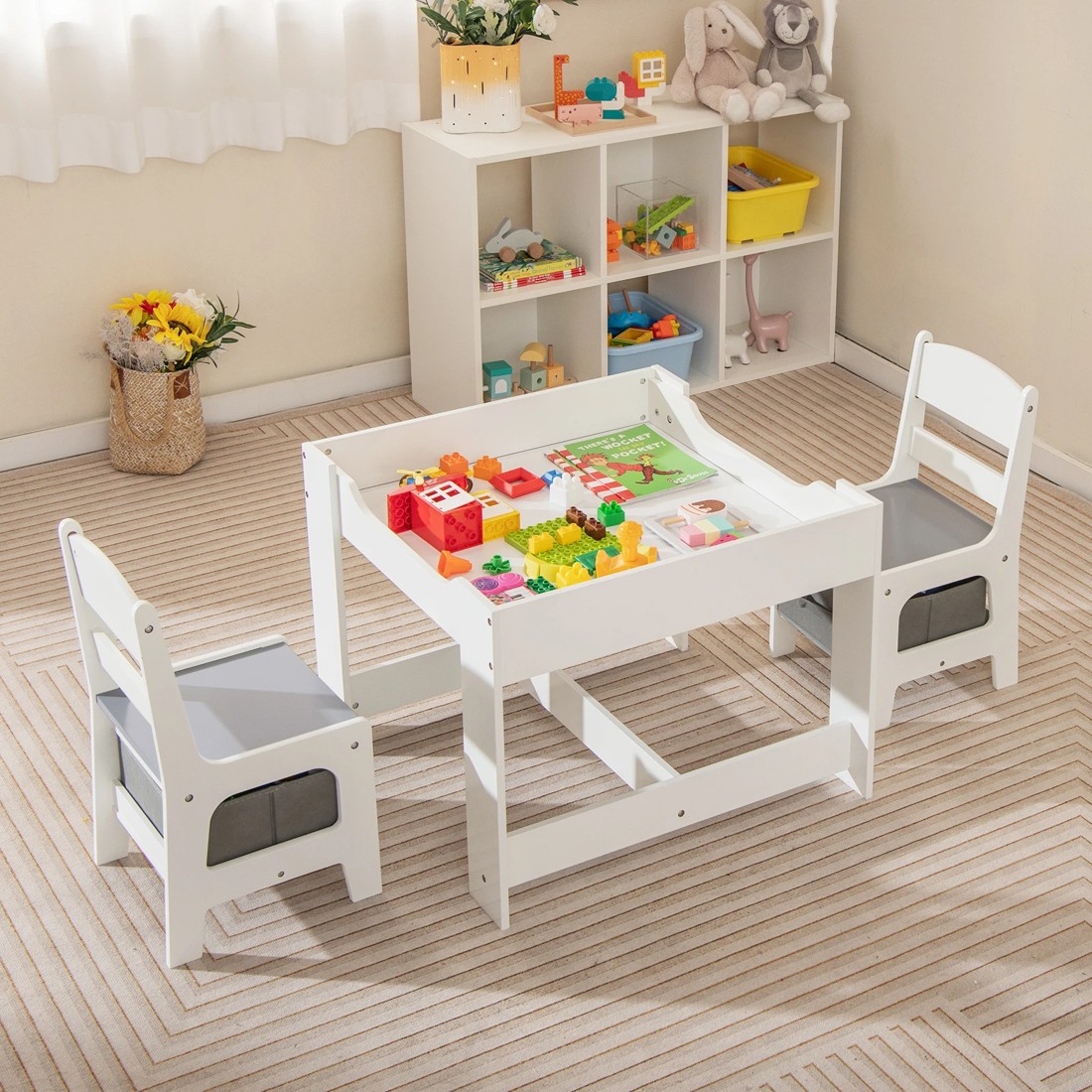 3 Costway 3PCS Kids Table & Chairs Set w/Storage Box, 3 of 6