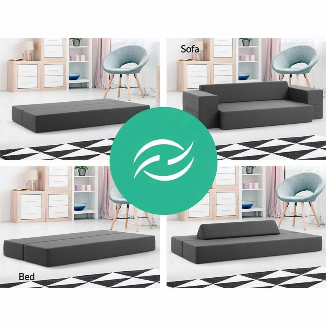 6 Giselle Bedding Foldable Mattress Folding Foam Sofa Bed Chair - Grey, 6 of 8