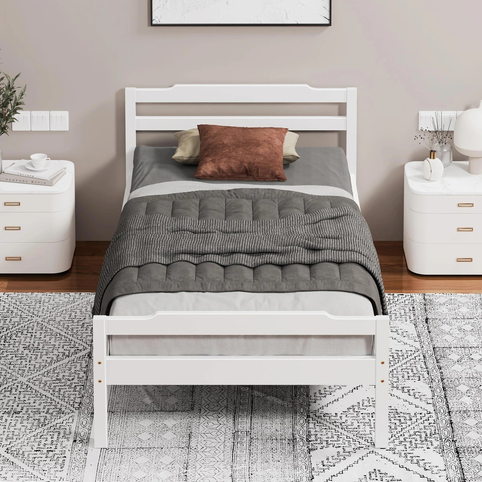 2 Alfordson Bed Frame Wooden King Single Mattress Base Platform Timber Dubem - White, 2 of 10