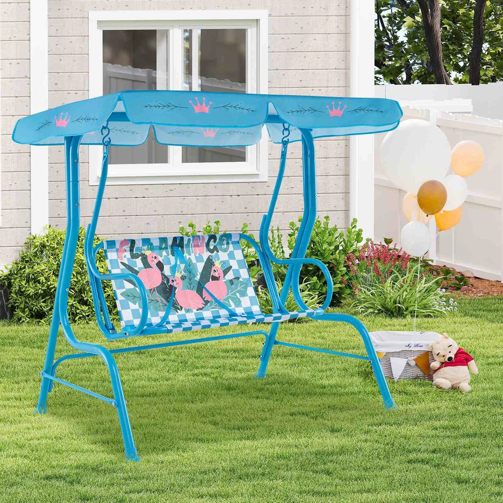 3 Costway 2-Seater Porch Swing Chair Garden Swing Bench w/Adjustable Tilt Canopy - Blue, 3 of 3