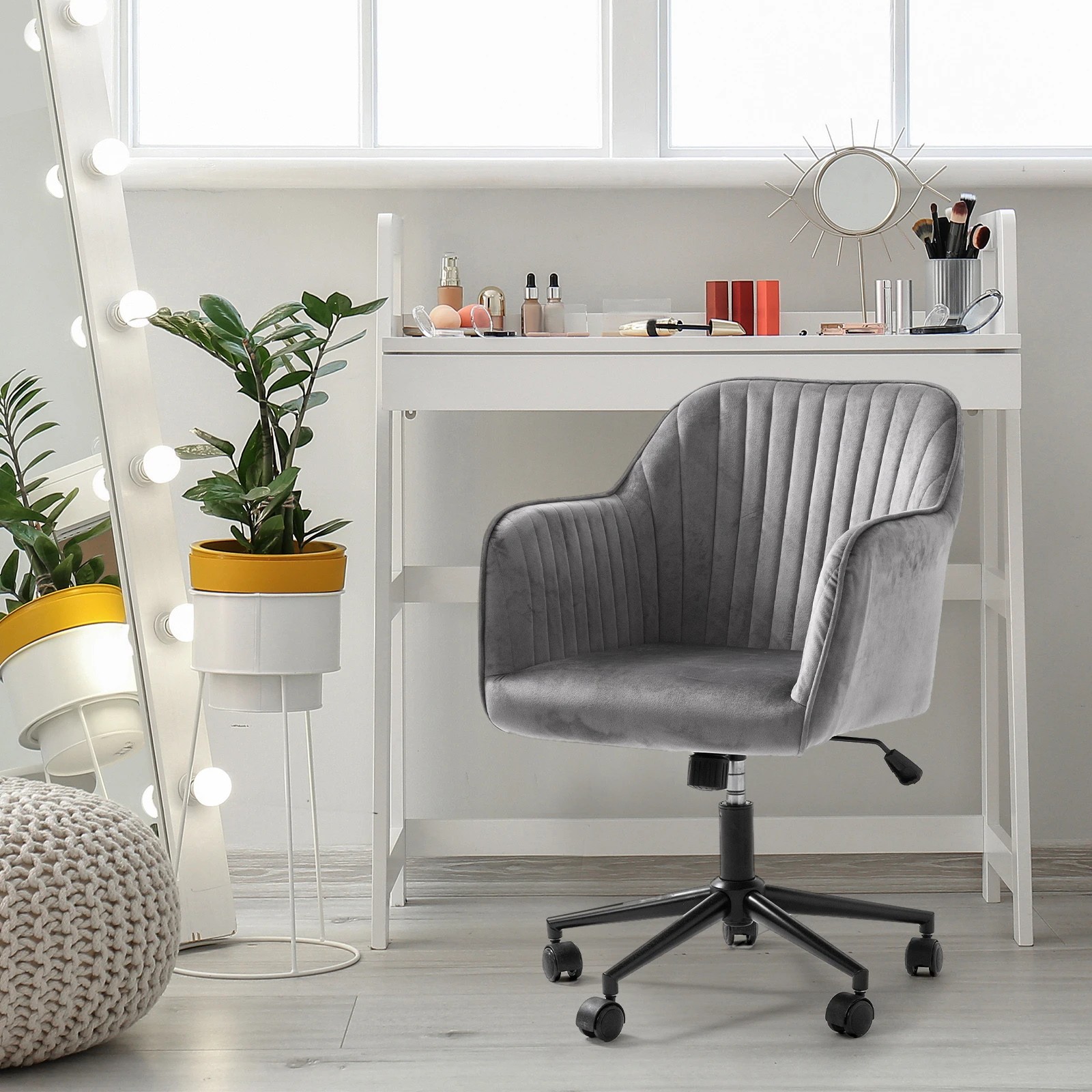 2 Casa Decor Arles Velvet Office Chair Mid Back Swivel Height Adjustable Grey - Grey, 2 of 10