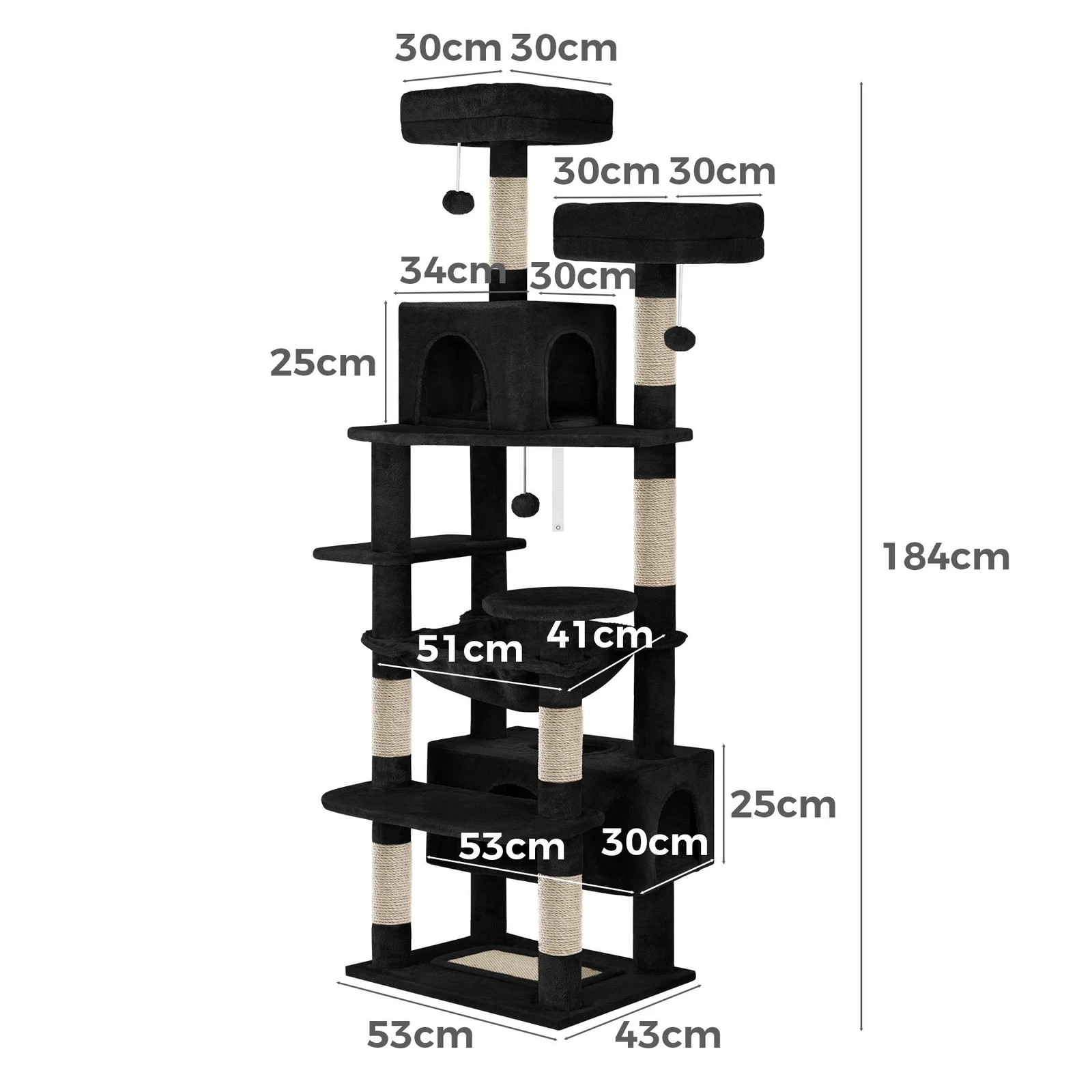 5 Beastie Cat Tree Tower Scratching Post Scratcher Condo House Furniture 184cm - Black, 5 of 5