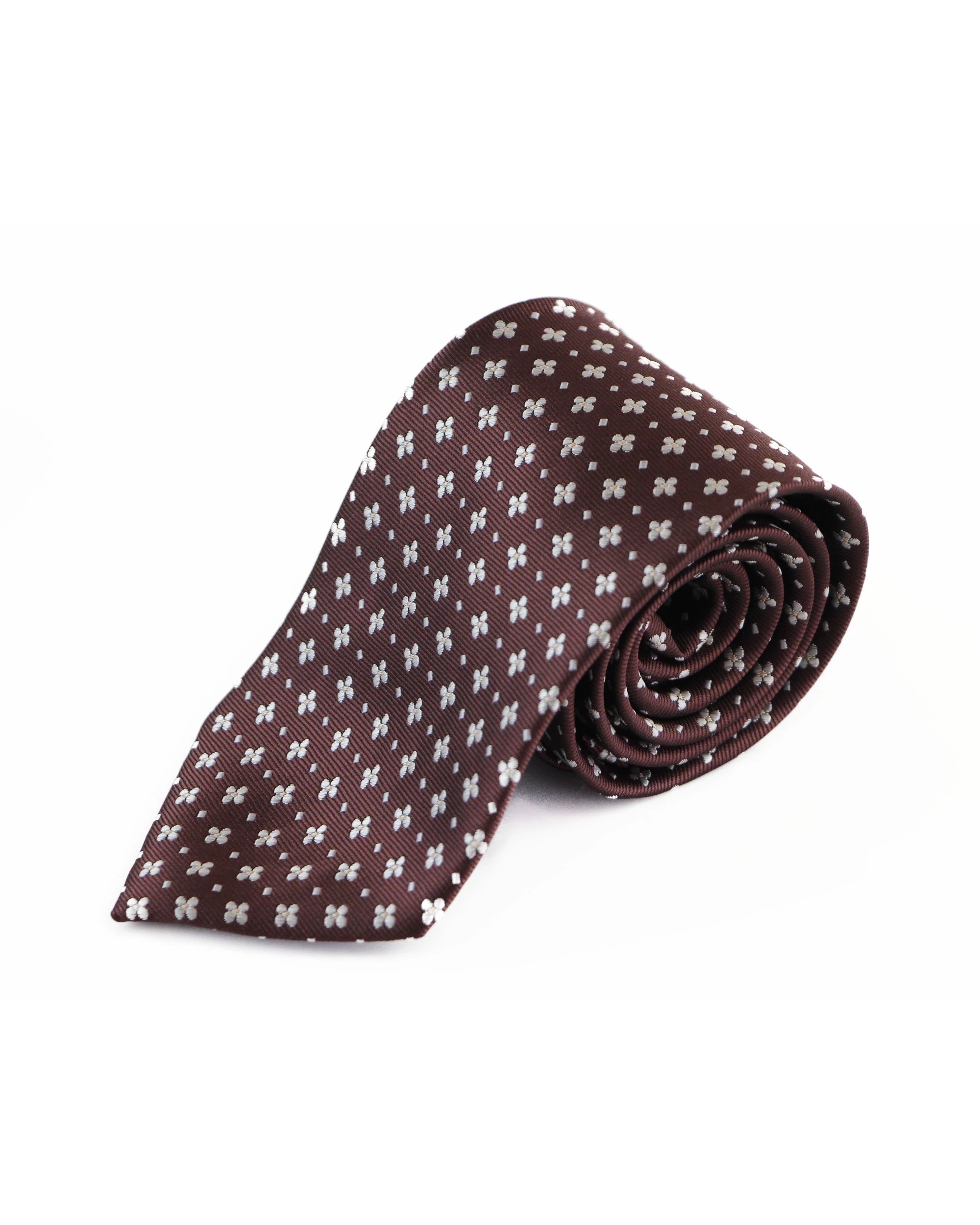 2 Zasel Mens Brown With Cream Flower Patterned 8cm Neck Tie, 2 of 2
