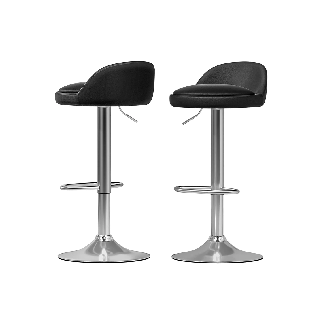 1 Artiss 2x Bar Stools PU Leather Gas Lift - Black, 1 of 6