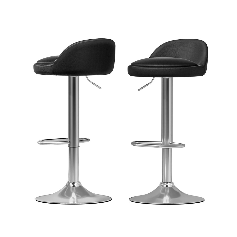 1 Artiss 2x Bar Stools PU Leather Gas Lift - Black, 1 of 5