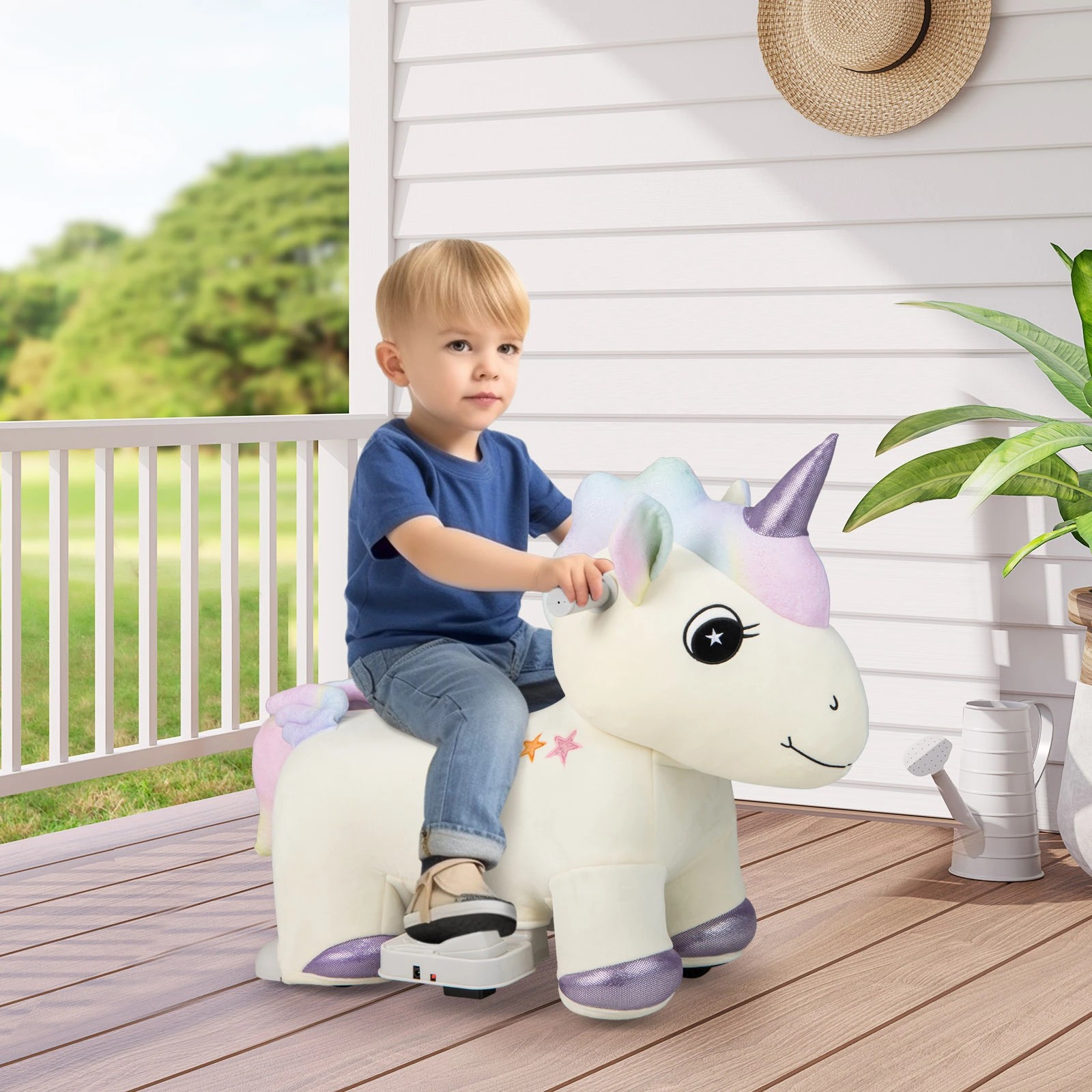 2 Costway Ride On Toy Electric Unicorn Toy w/Music - White, 2 of 2