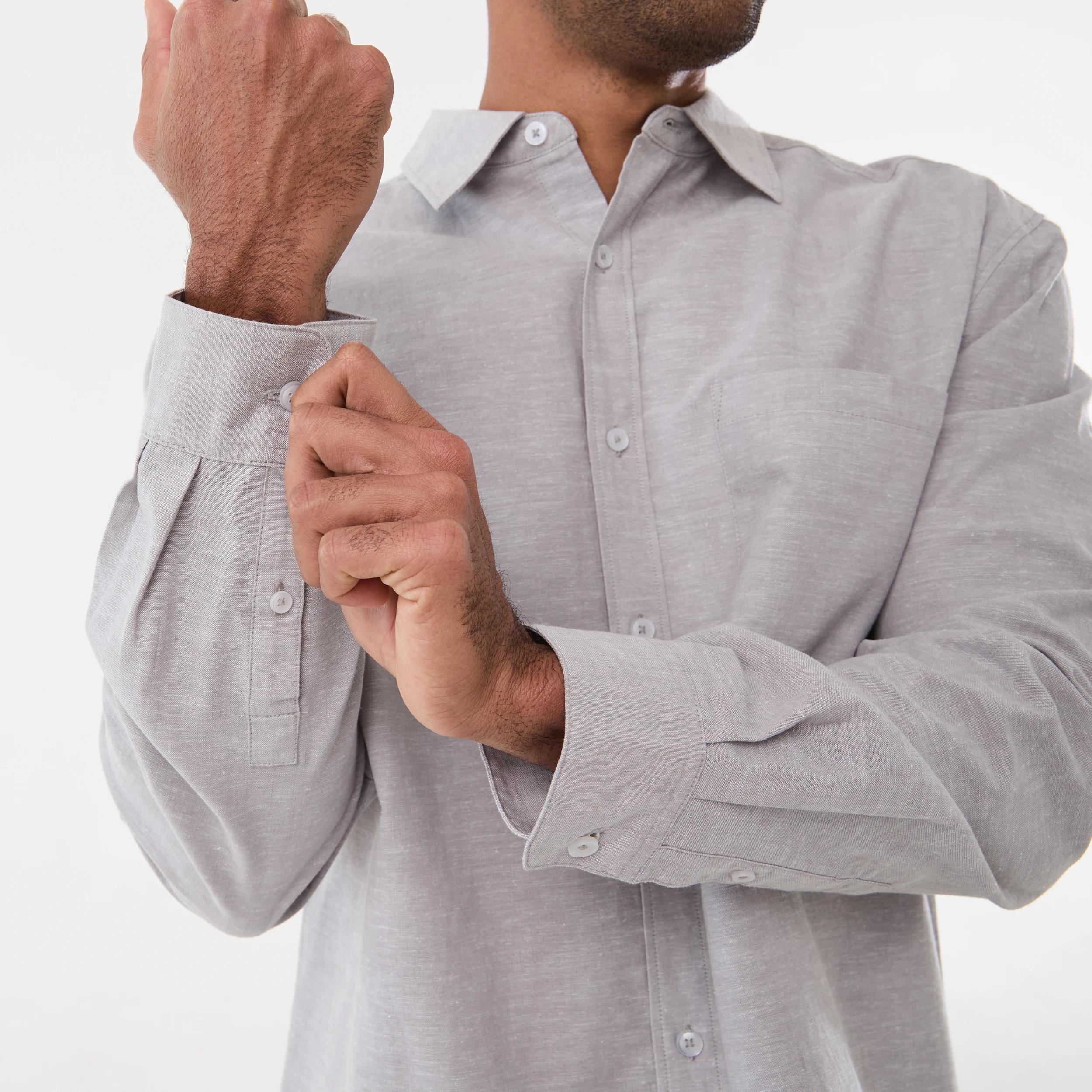 6 Long Sleeve Cotton Linen Shirt TITANIUM YD, 6 of 6