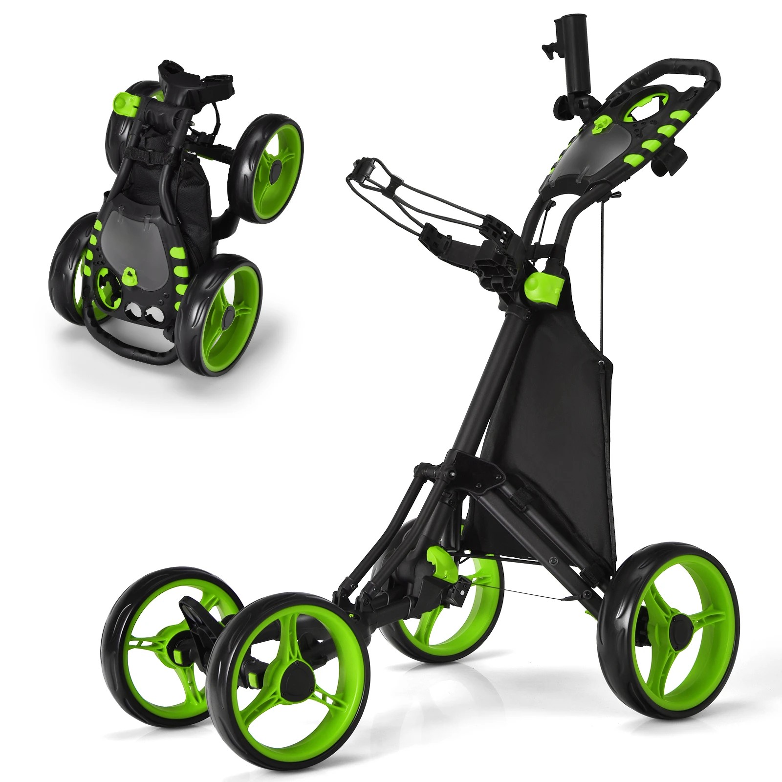 1 Costway Foldable Golf Buggy Trolley 4 Wheels Golf Club Push Cart Adjustable, 1 of 1