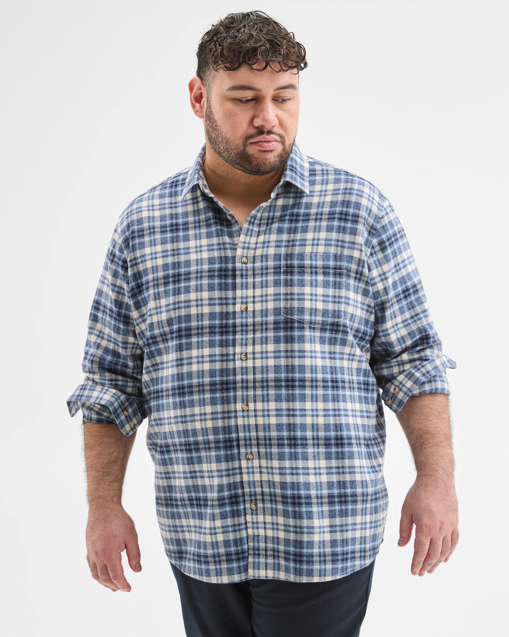 1 Target Man Plus Plus Size Australian Cotton Long Sleeve Flannelette Shirt BLUE, 1 of 6