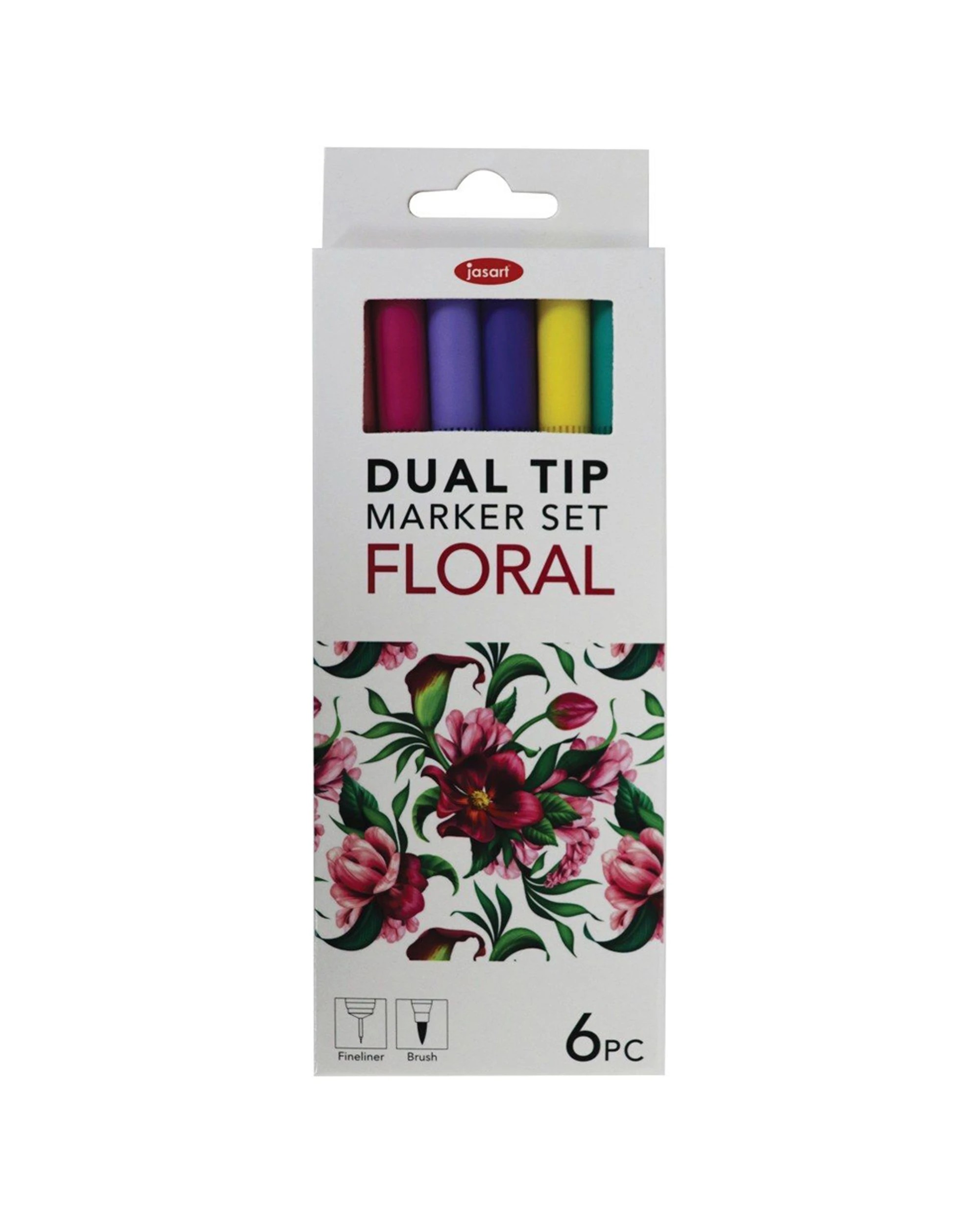 1 Jasart 6pc Dual Nib Brush Fineliner Pen Marker Set 0.4mm Floral - Multi, 1 of 3