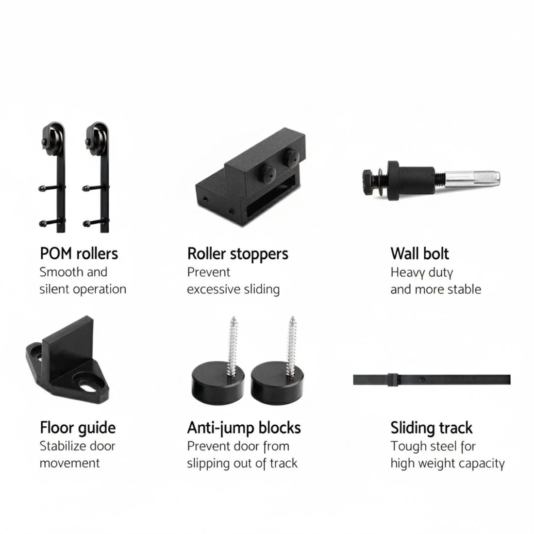 3 Cefito Sliding Barn Door Hardware Track Set 2m - Black, 3 of 6