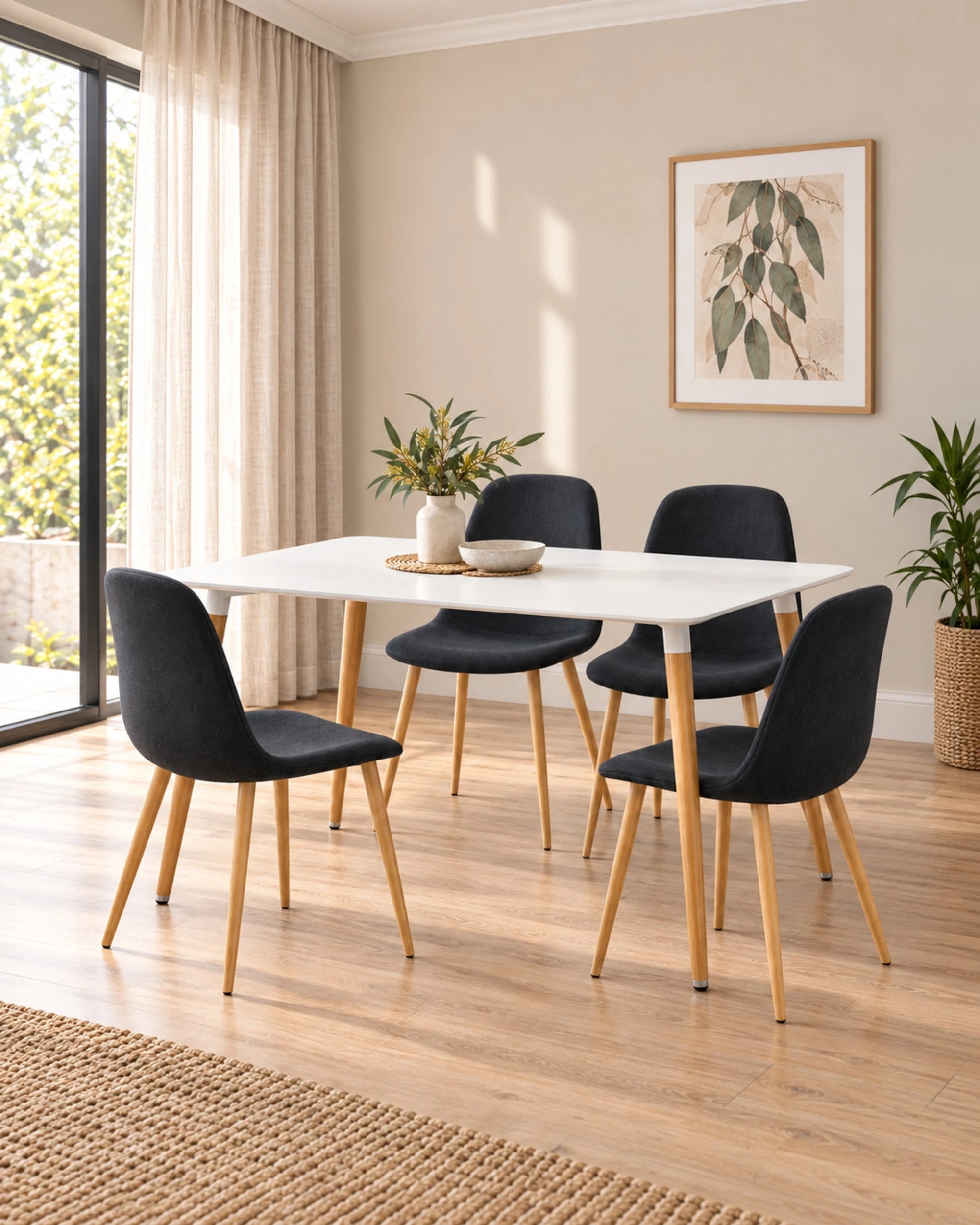 2 Foret 5 Piece Dining Set 120cm Table 4 Chairs White Dark Grey, 2 of 10