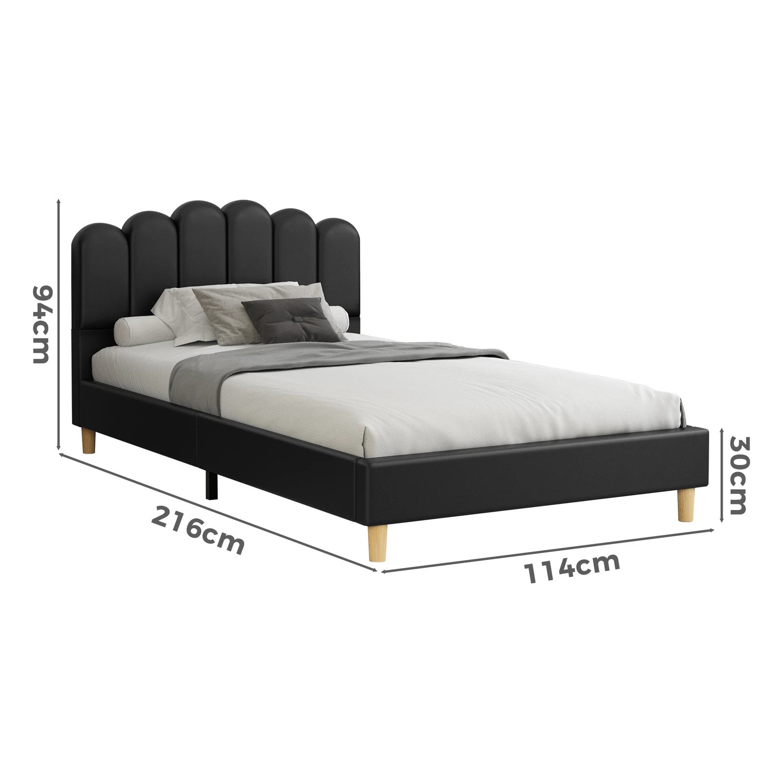 7 Alfordson Bed Frame King Single Upholstered Platform Base Leather Tania - Black, 7 of 10